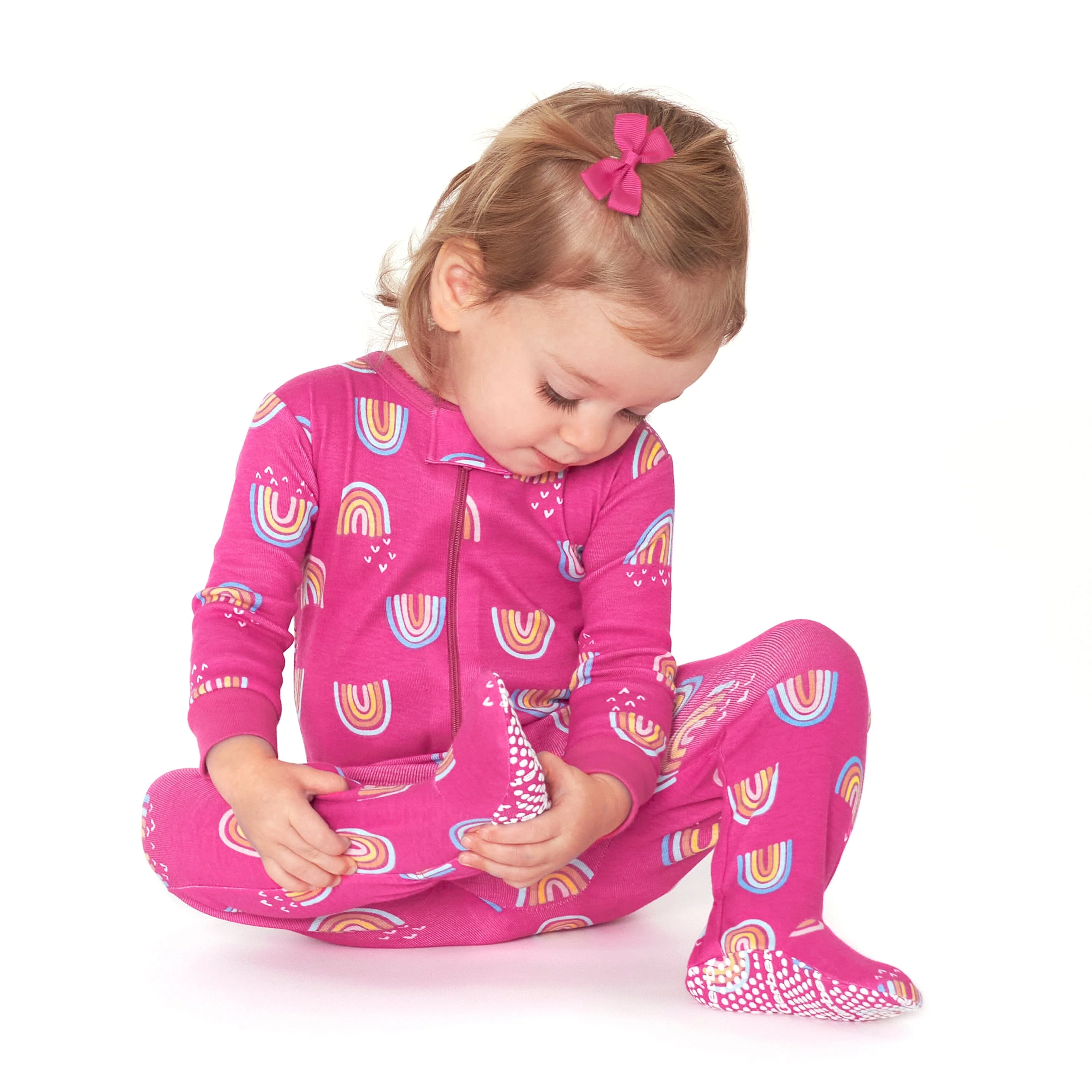 2-Pack Baby & Toddler Girls Rainbows Snug Fit Footed Cotton Pajamas - Image 3