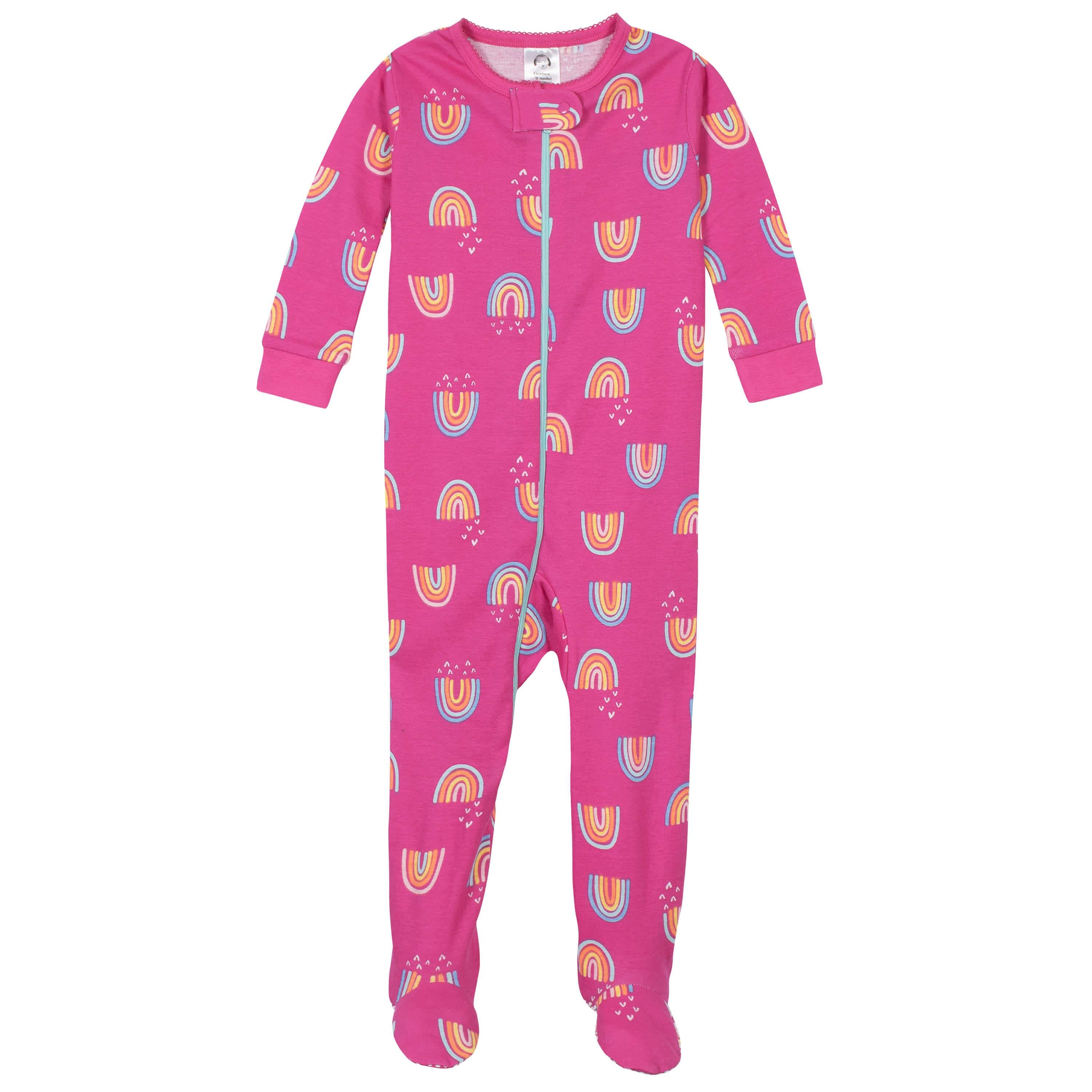 2-Pack Baby & Toddler Girls Rainbows Snug Fit Footed Cotton Pajamas - Image 4