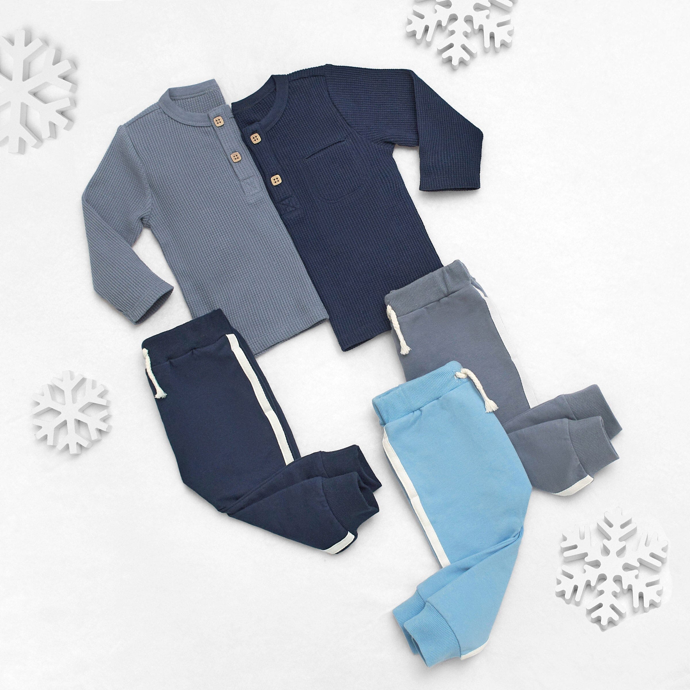 2-Pack Infant & Toddler Boys Dusty Blue & Navy Waffle Knit Henleys - Image 10
