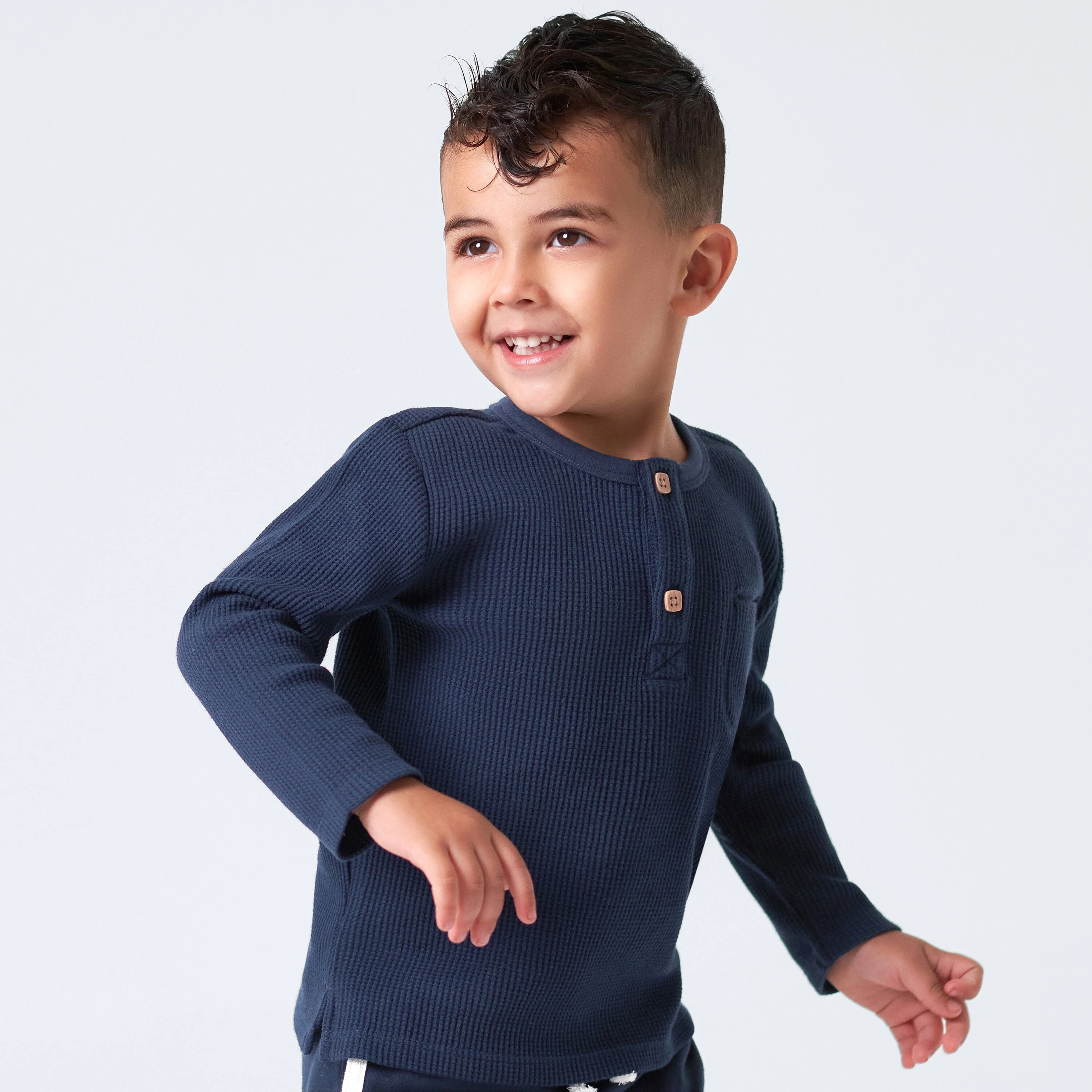 2-Pack Infant & Toddler Boys Dusty Blue & Navy Waffle Knit Henleys - Image 3