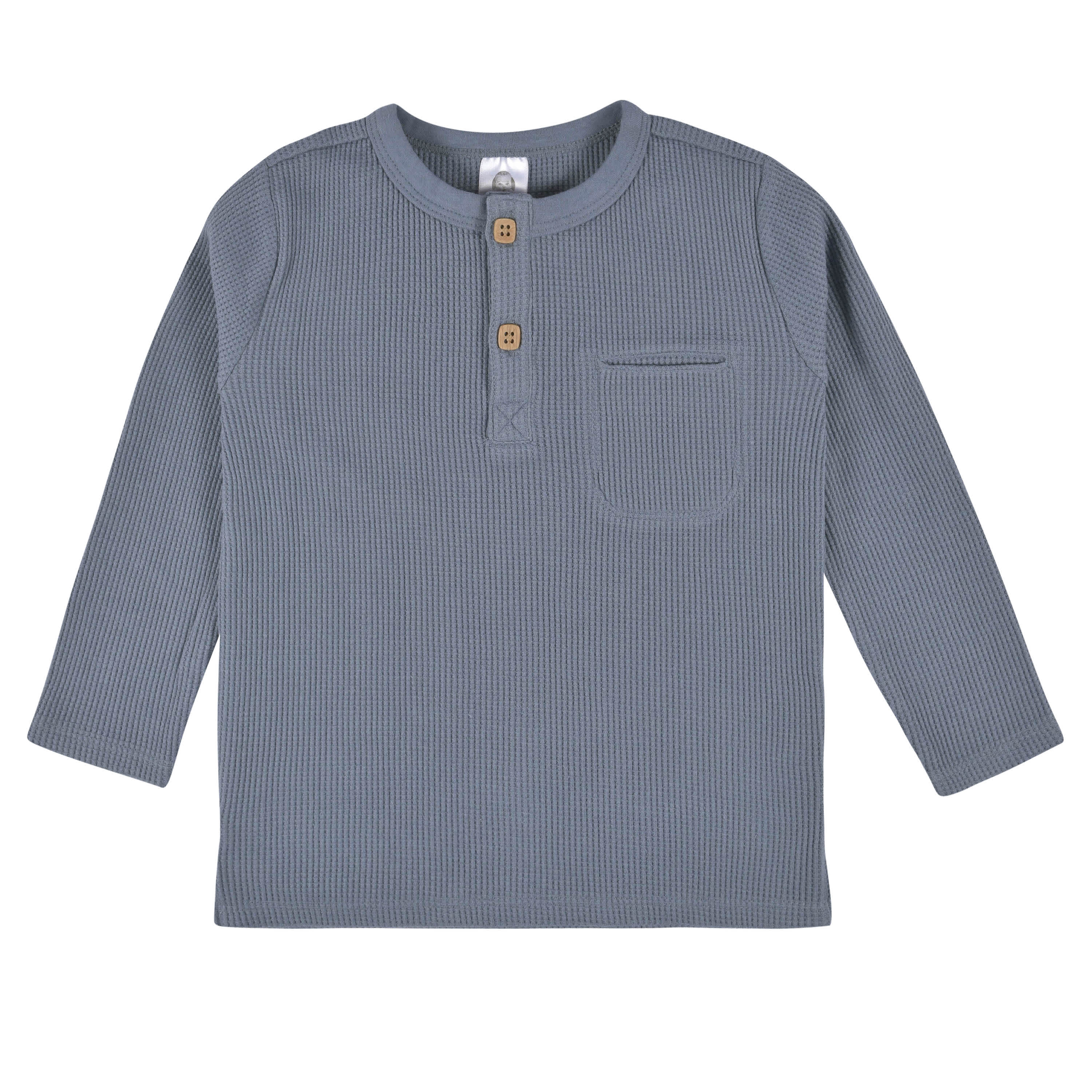 2-Pack Infant & Toddler Boys Dusty Blue & Navy Waffle Knit Henleys - Image 4