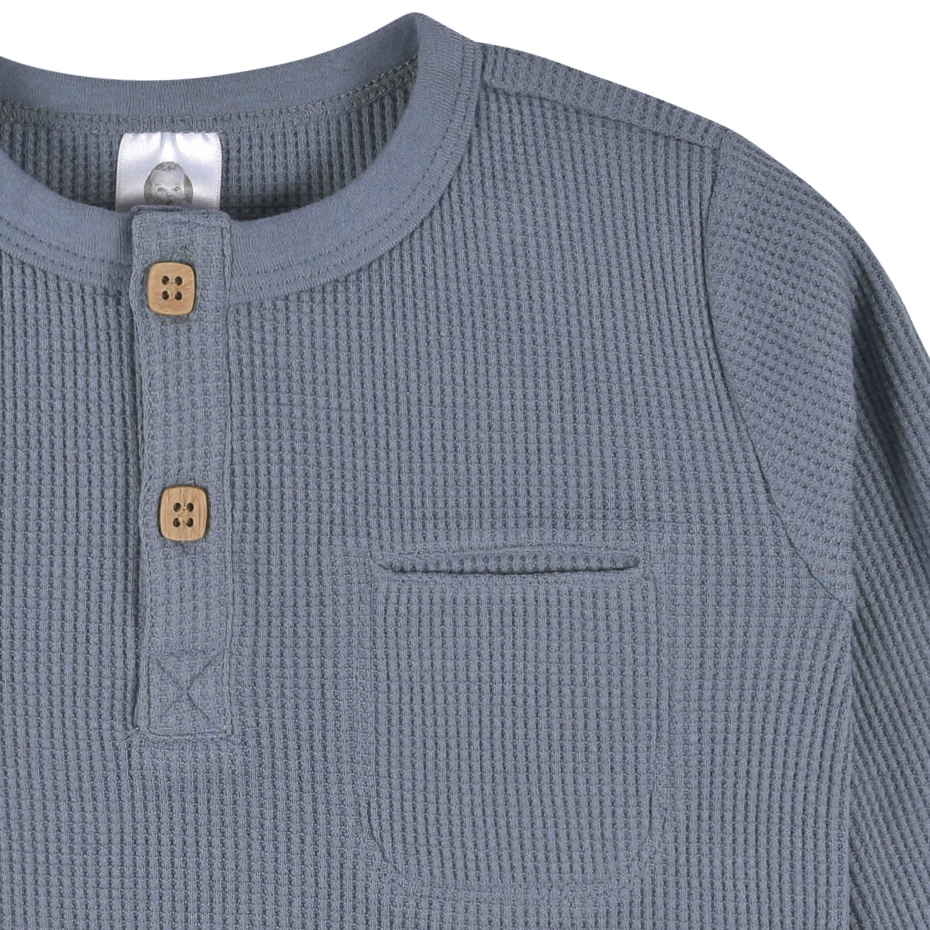 2-Pack Infant & Toddler Boys Dusty Blue & Navy Waffle Knit Henleys - Image 5