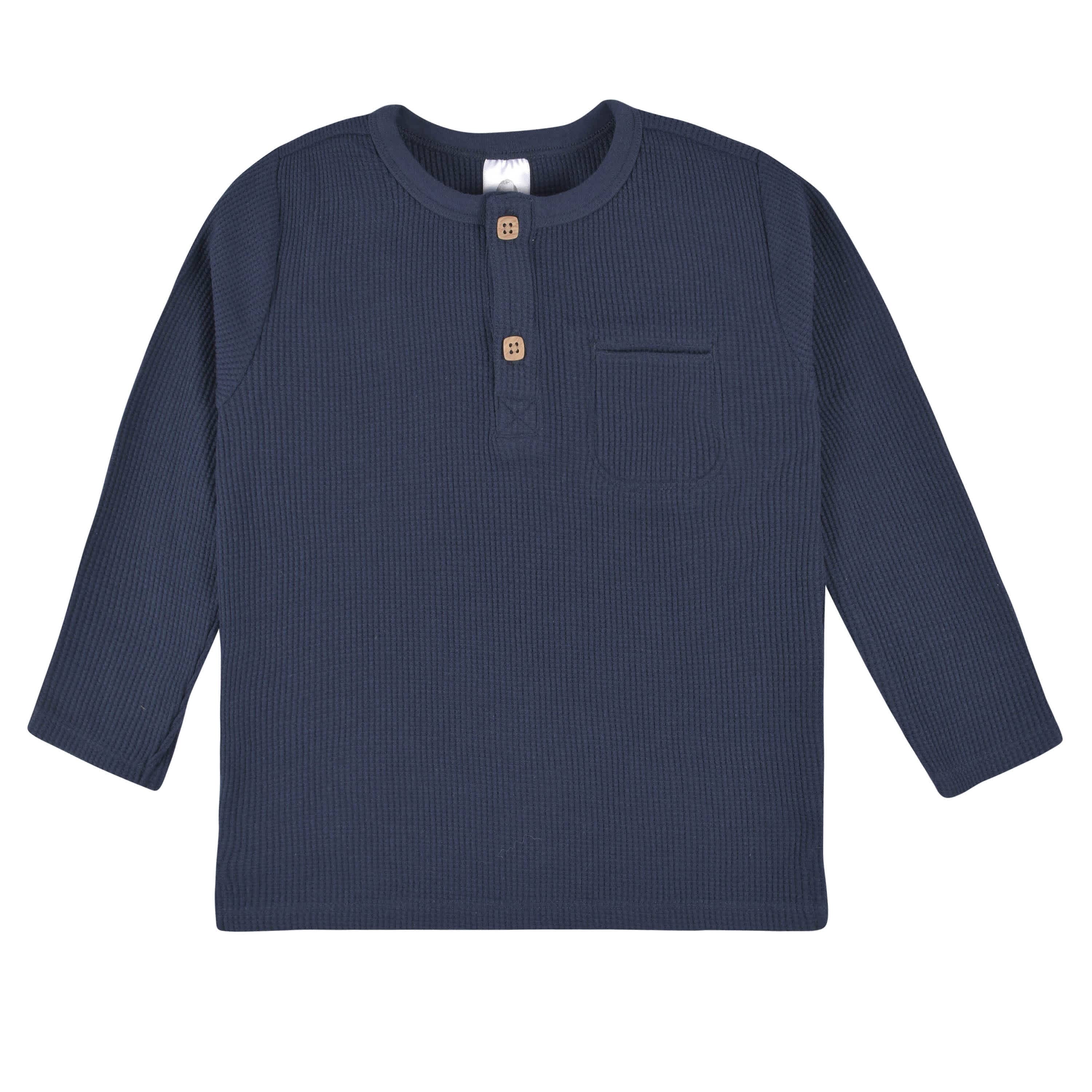2-Pack Infant & Toddler Boys Dusty Blue & Navy Waffle Knit Henleys - Image 7