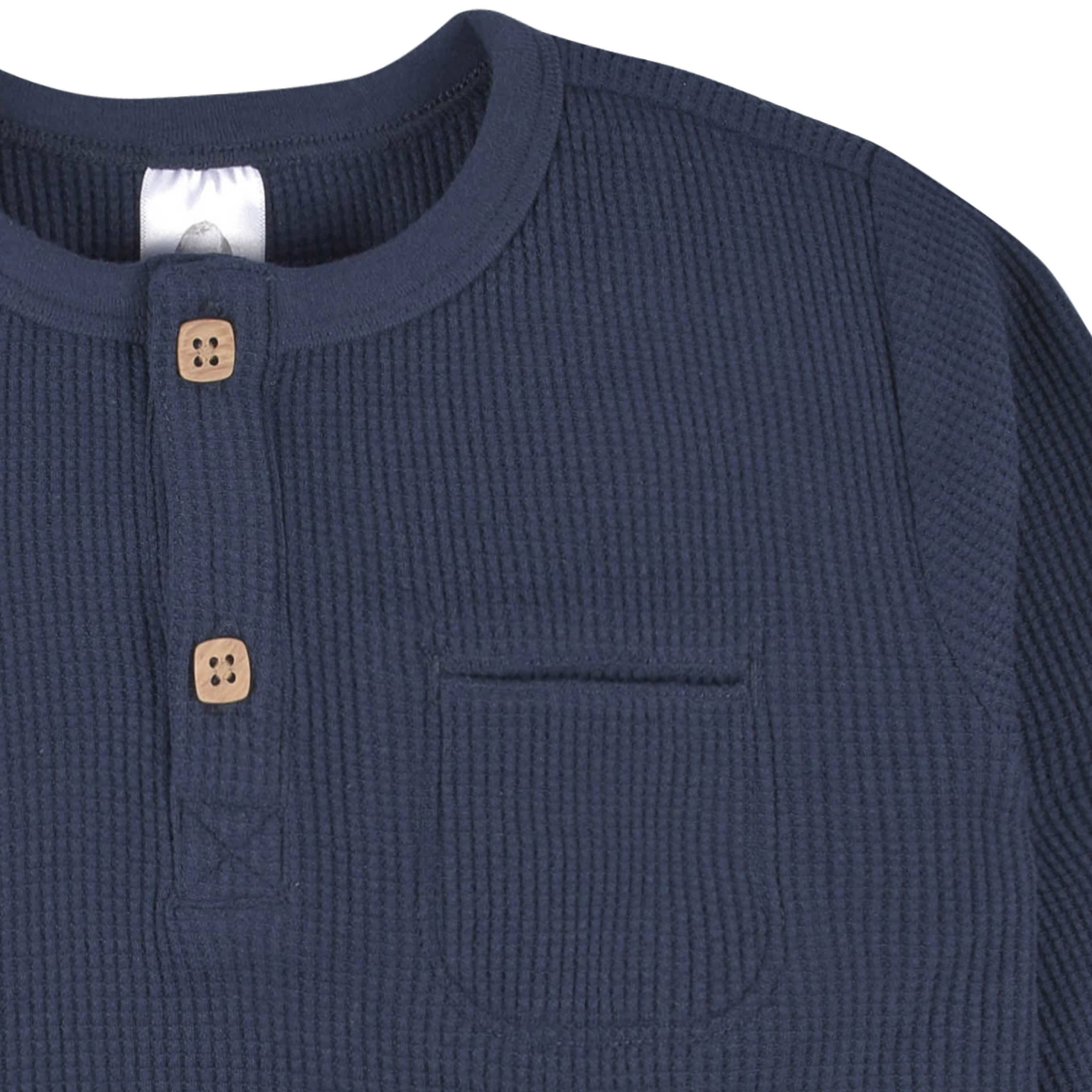 2-Pack Infant & Toddler Boys Dusty Blue & Navy Waffle Knit Henleys - Image 8