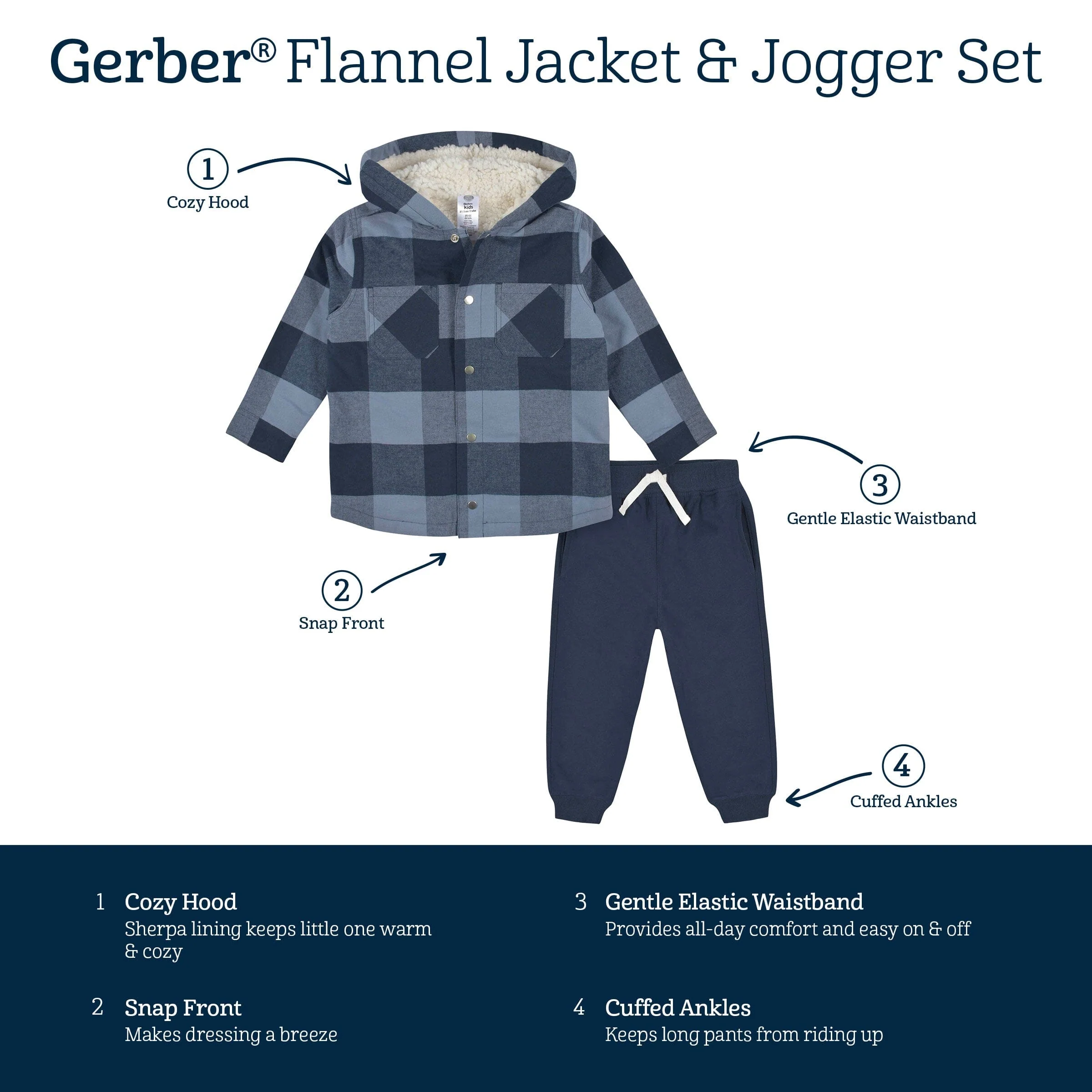 2-Piece Infant & Toddler Boys Navy Plaid Flannel Jacket & Jogger Set - Image 9