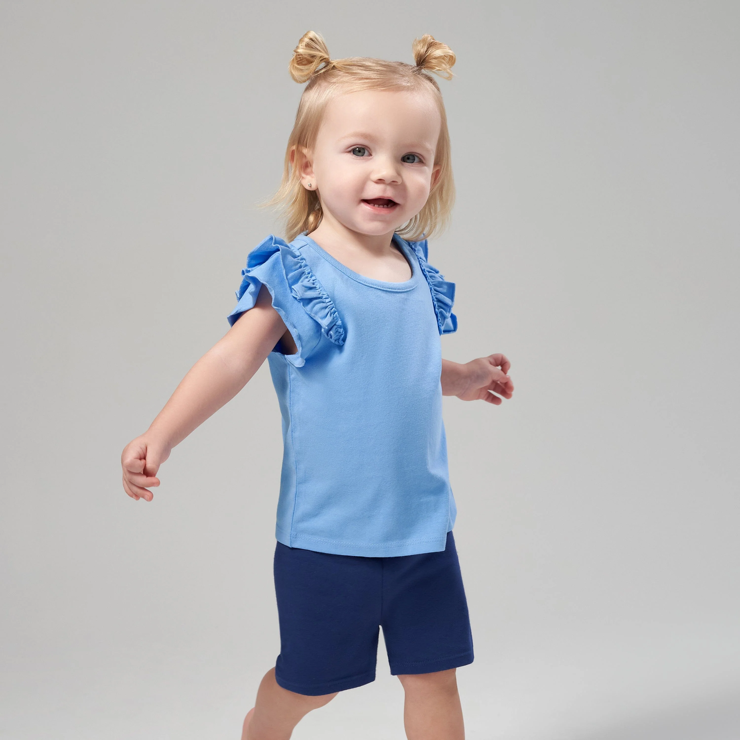 2-Pack Infant Girls Blue Double Ruffle Tops - Image 2