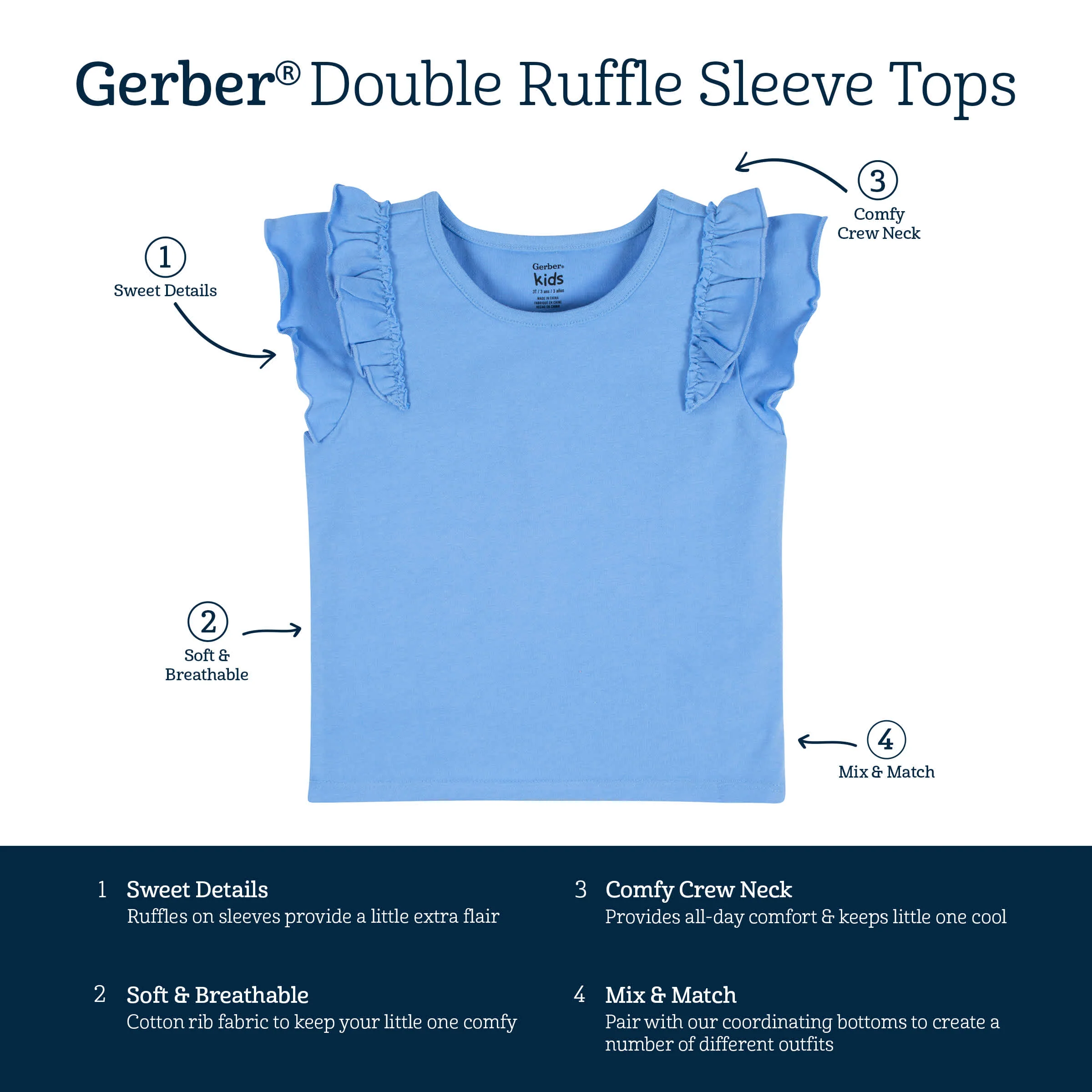 2-Pack Infant Girls Blue Double Ruffle Tops - Image 9