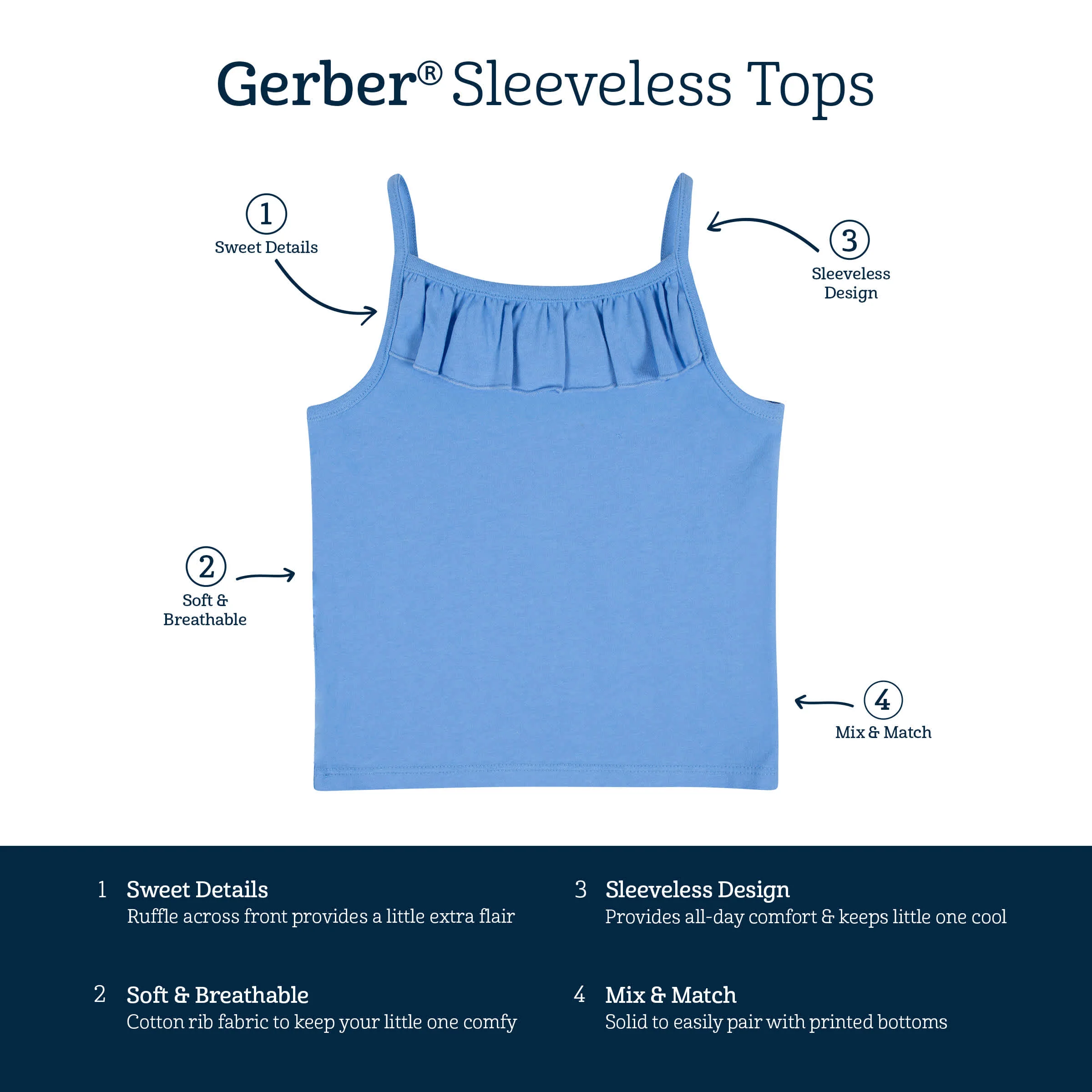 2-Pack Infant & Toddler Girls Blue Sleeveless Tops - Image 6