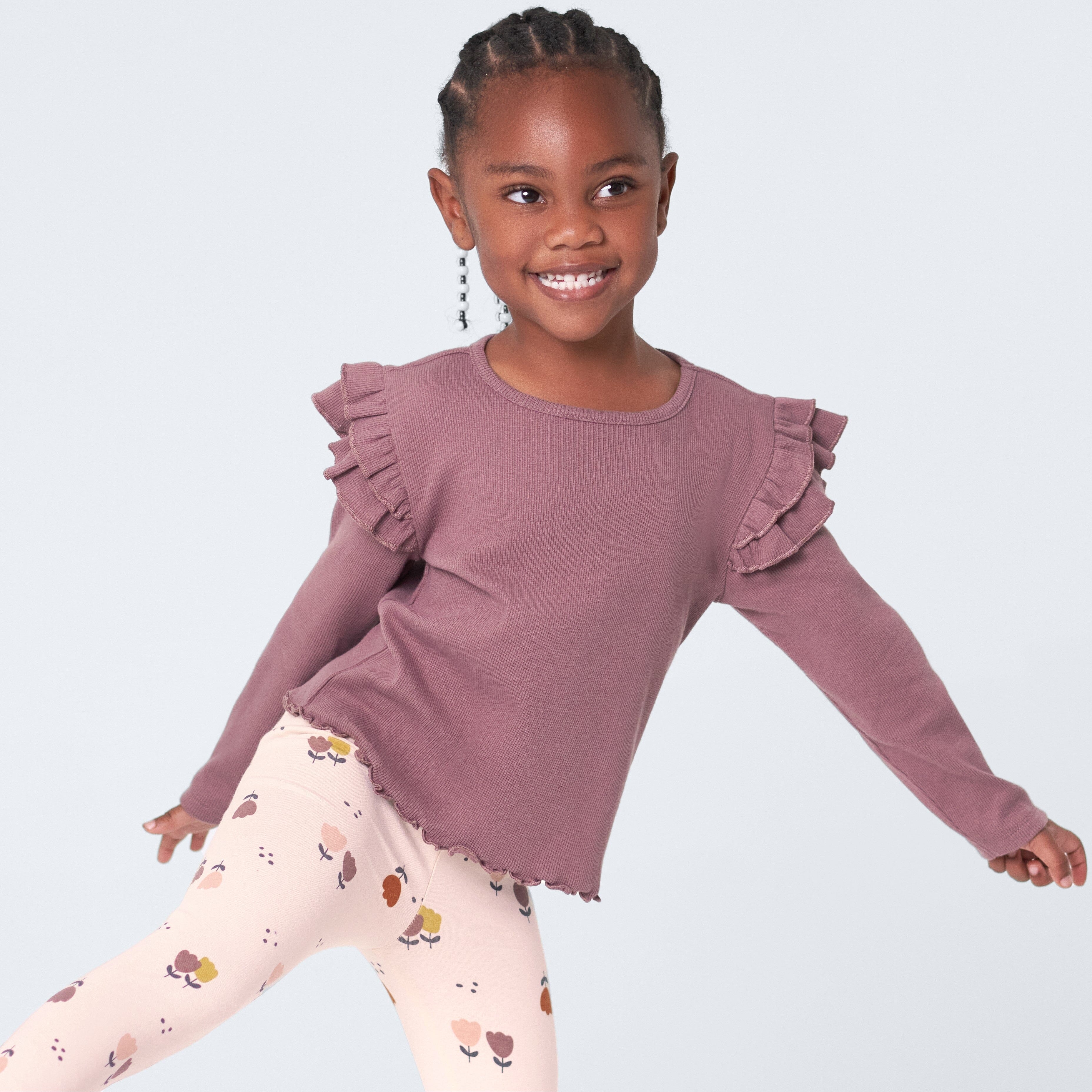2-Pack Infant & Toddler Girls Burgundy Floral Double Ruffle Tops - Image 3