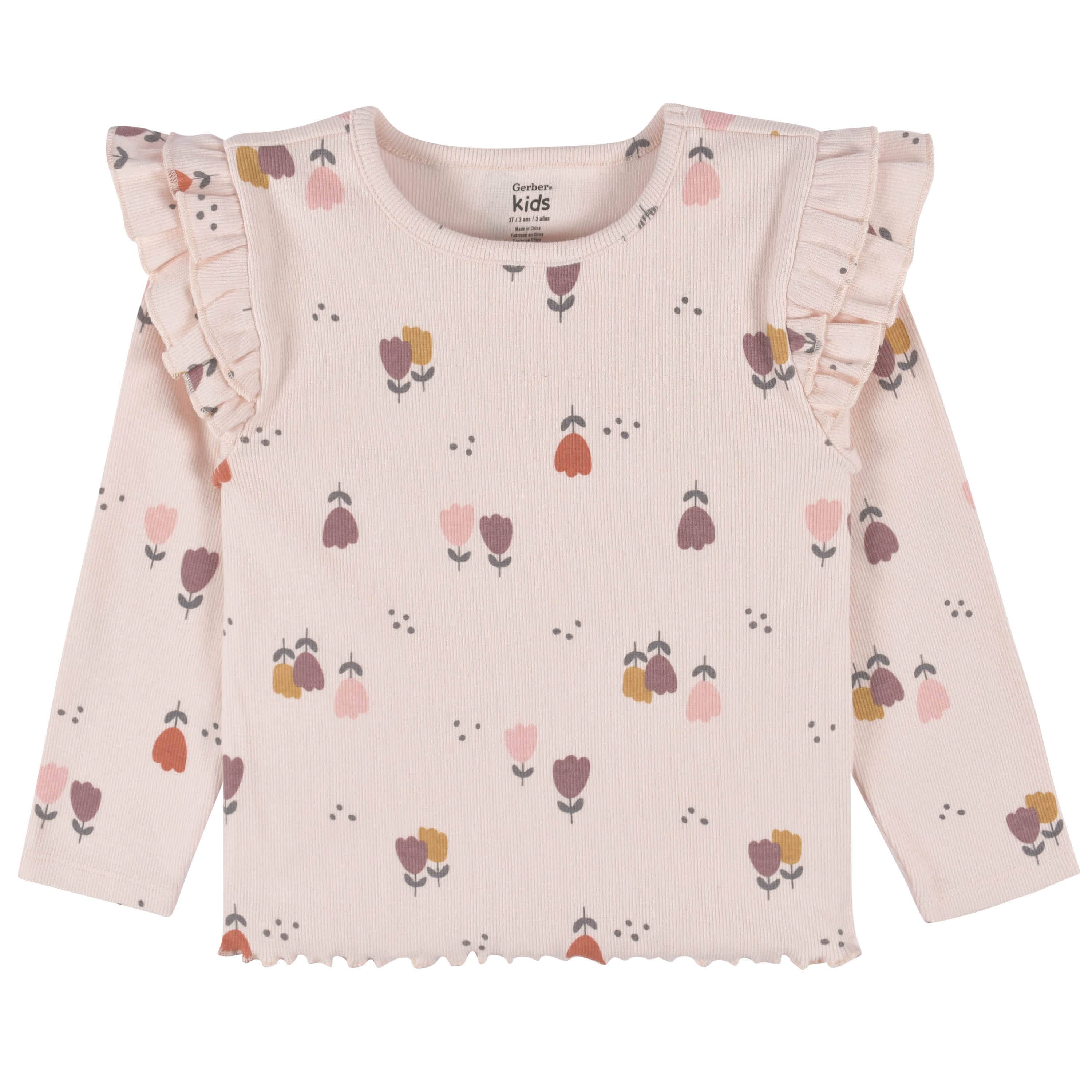 2-Pack Infant & Toddler Girls Burgundy Floral Double Ruffle Tops - Image 4