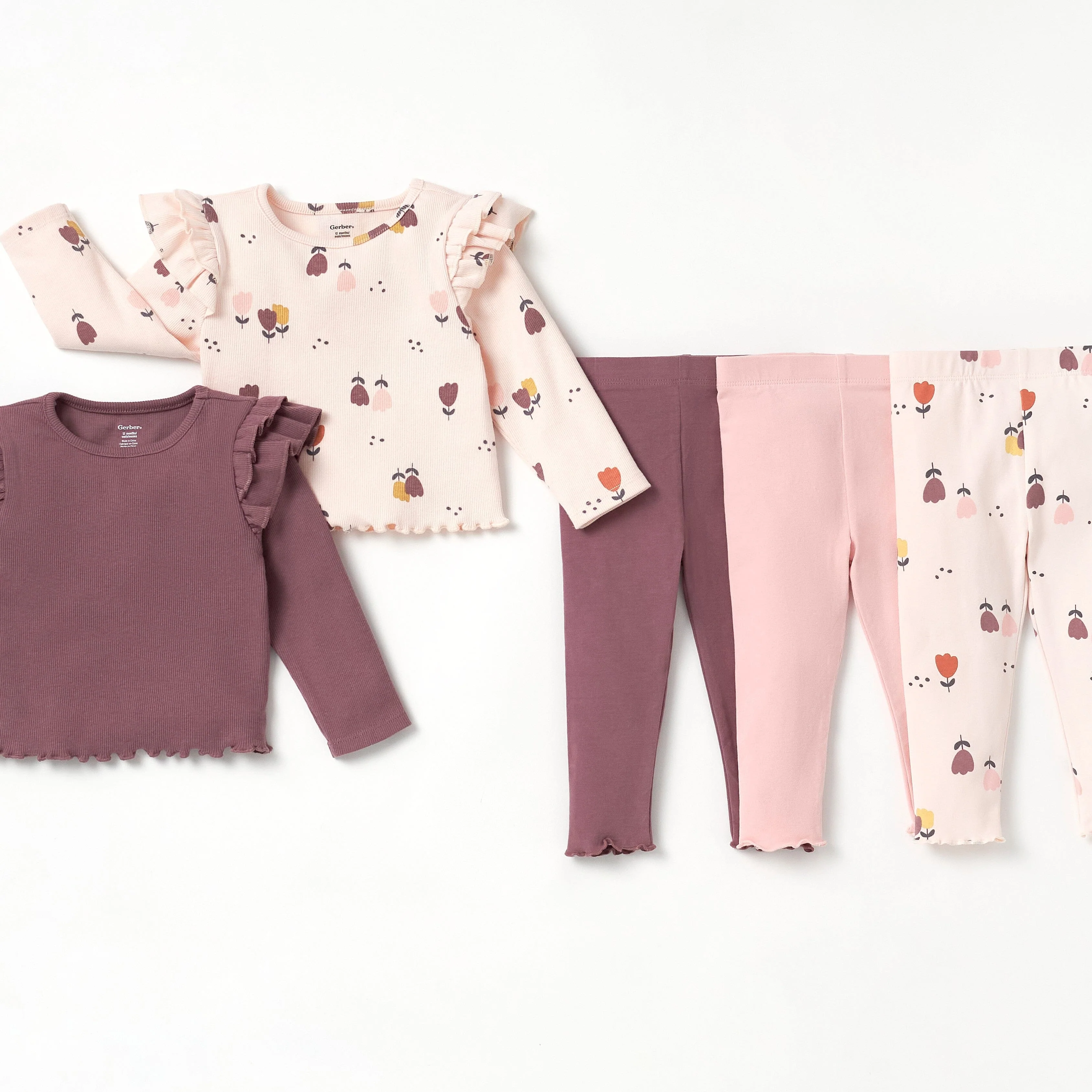 2-Pack Infant & Toddler Girls Burgundy Floral Double Ruffle Tops - Image 8