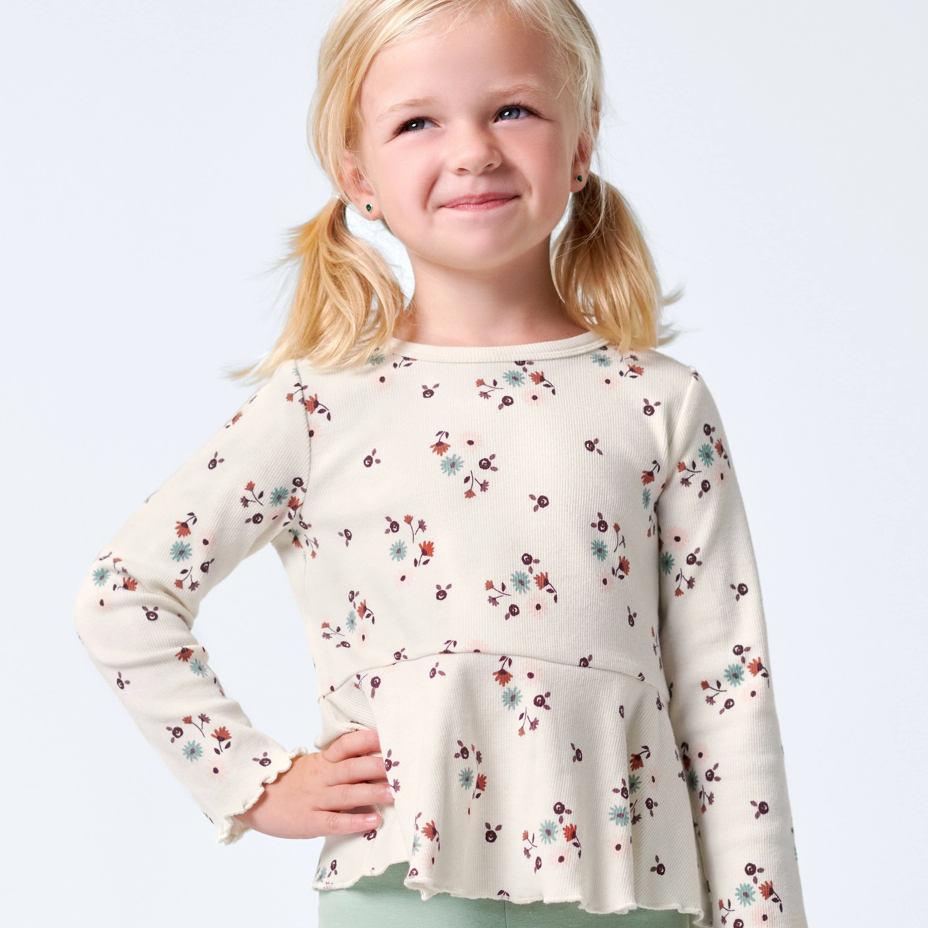 2-Pack Infant & Toddler Girls Mint Floral Peplum Tops - Image 2