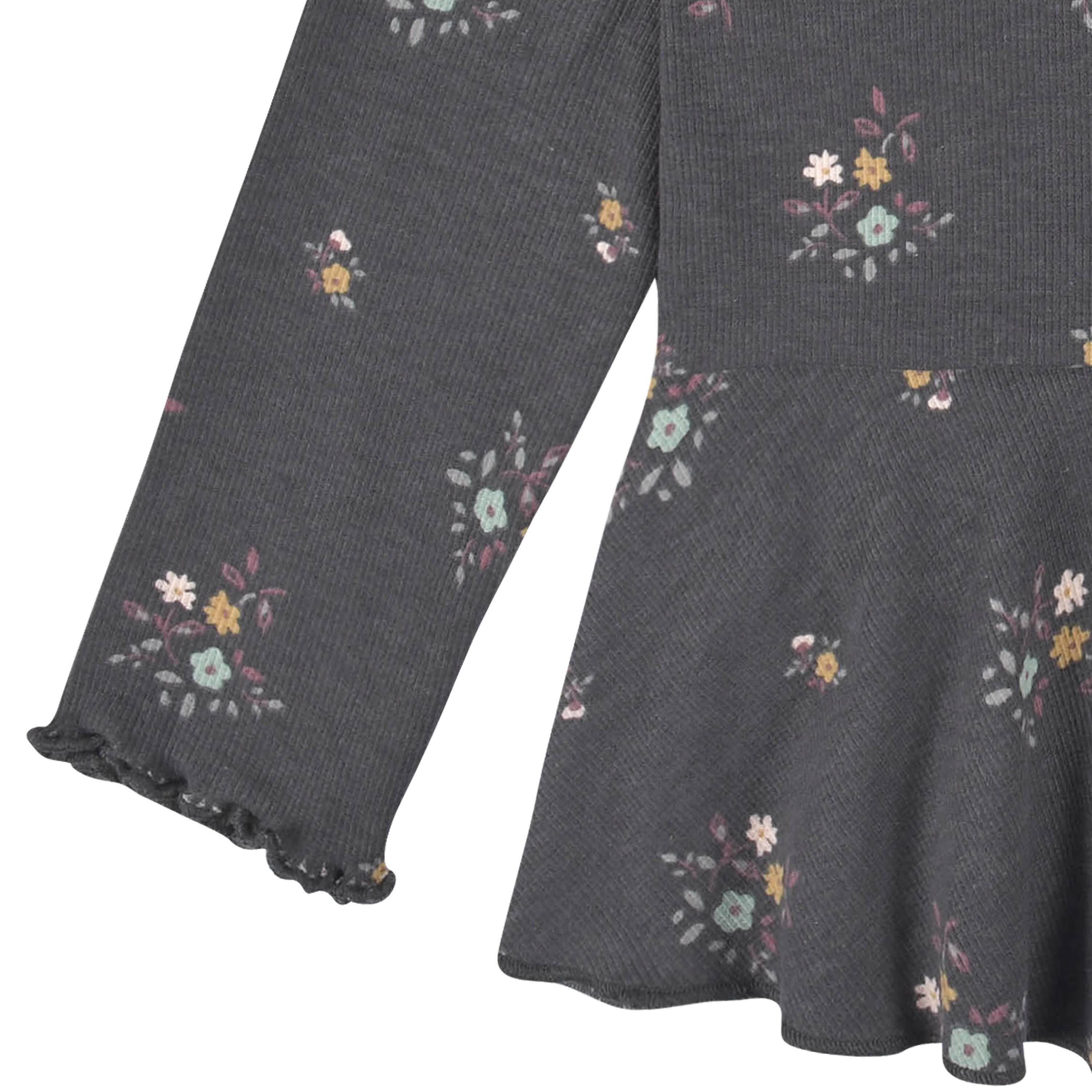 2-Pack Infant & Toddler Girls Mustard & Charcoal Floral Peplum Tops - Image 3