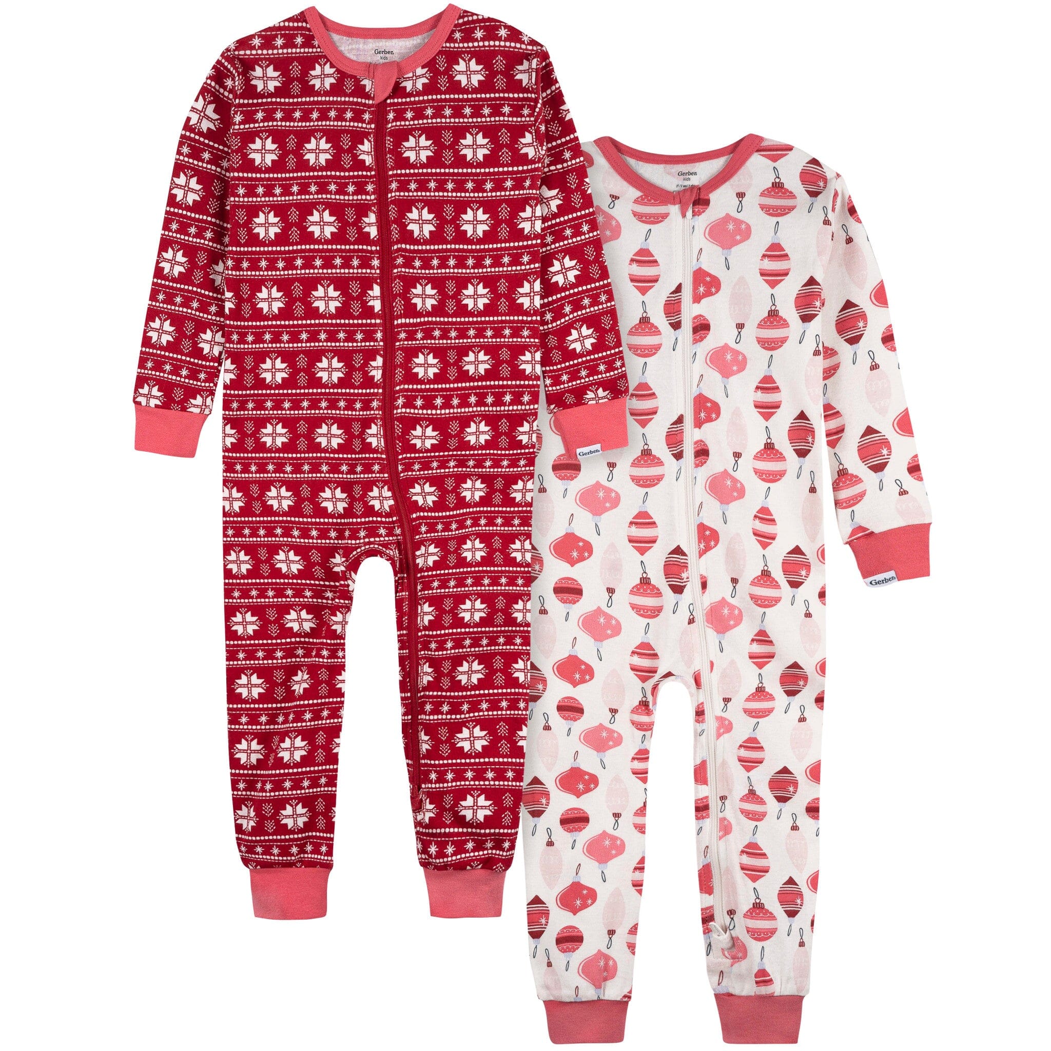 2-Pack Infant & Toddler Girls Ornaments Snug Fit Footless Pajamas