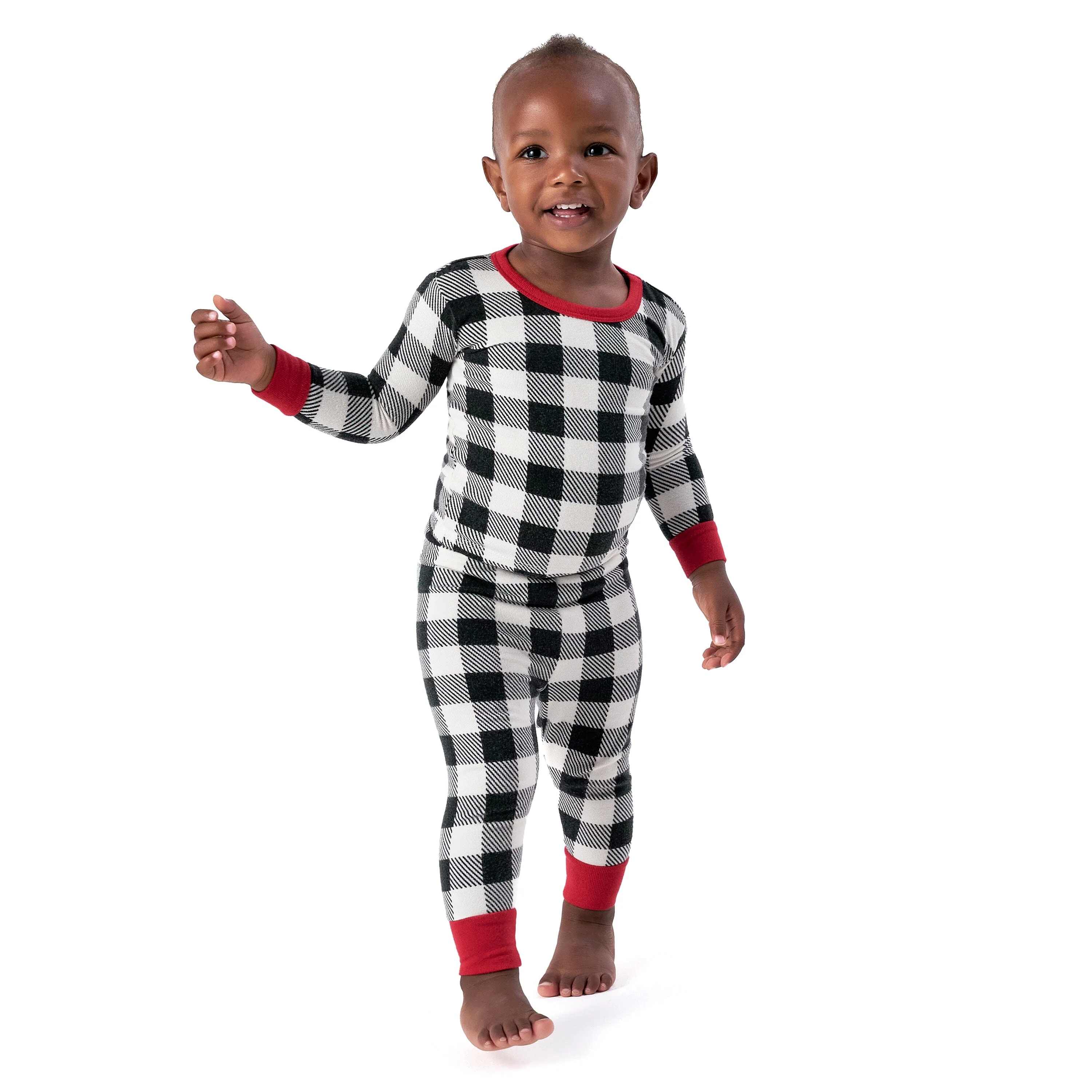 2-Piece Infant and Toddler Neutral Buffalo Plaid Hacci Snug Fit Pajama Set - Image 3