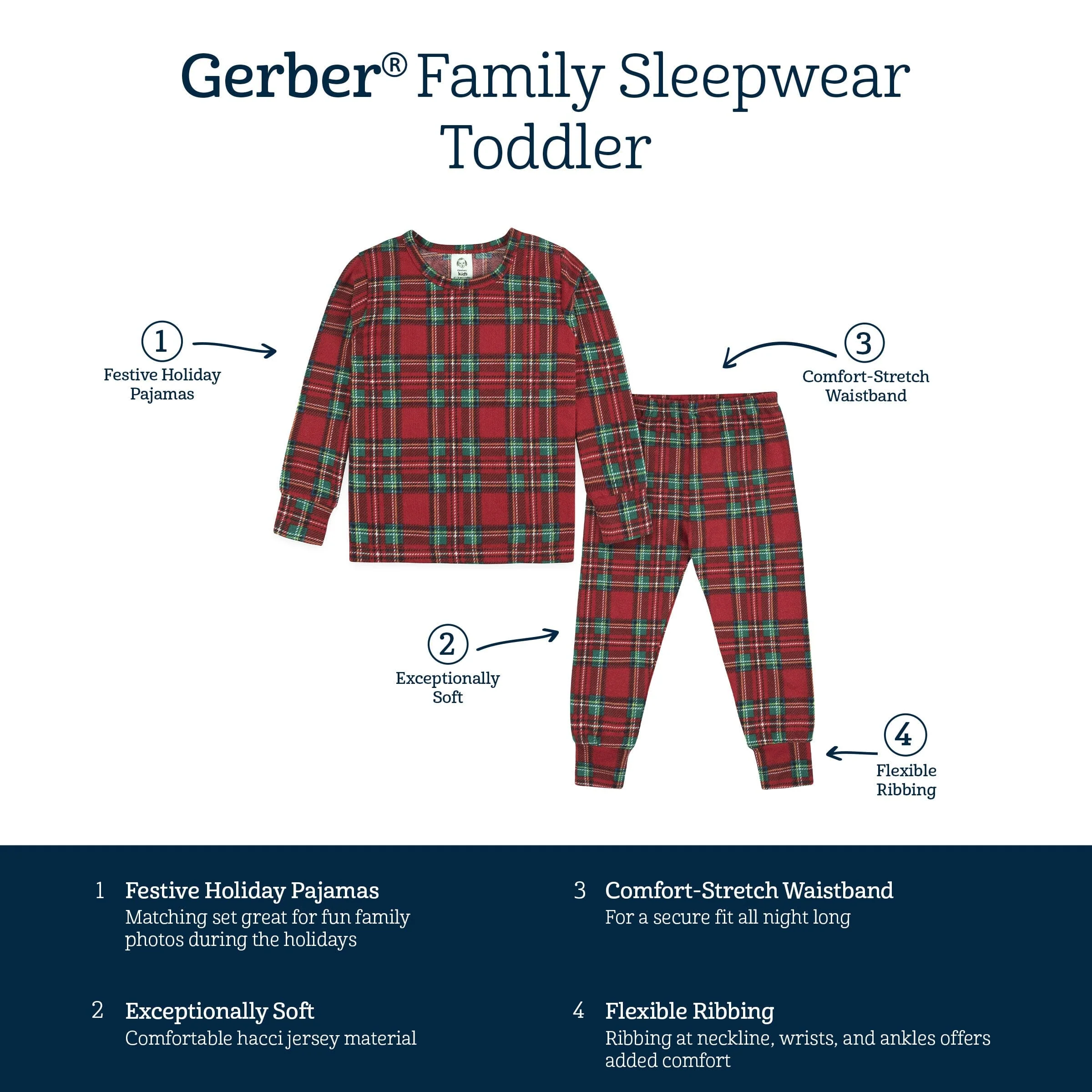 2-Piece Infant and Toddler Neutral Stewart Plaid Hacci Snug Fit Pajama Set - Image 10