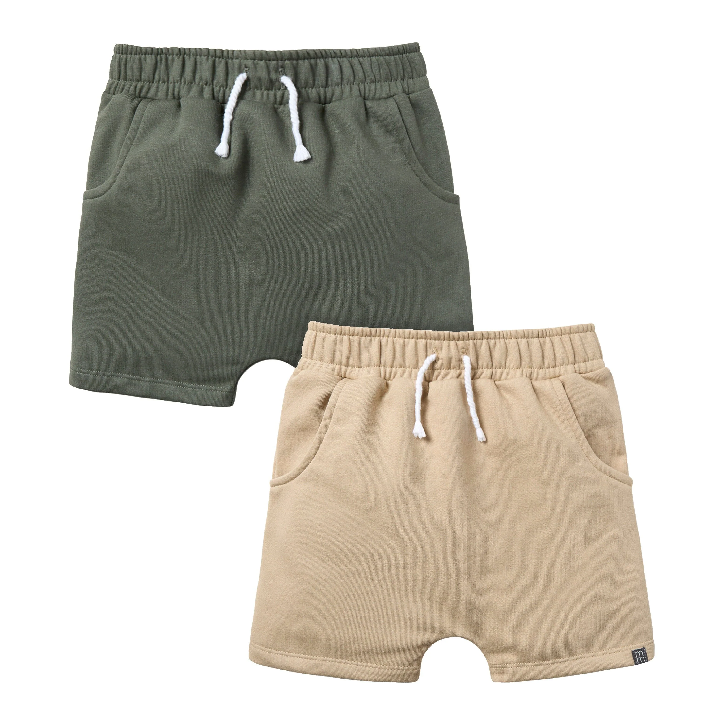 2-Pack Infant & Toddler Boys Dark Green & Light Tan Harem Shorts