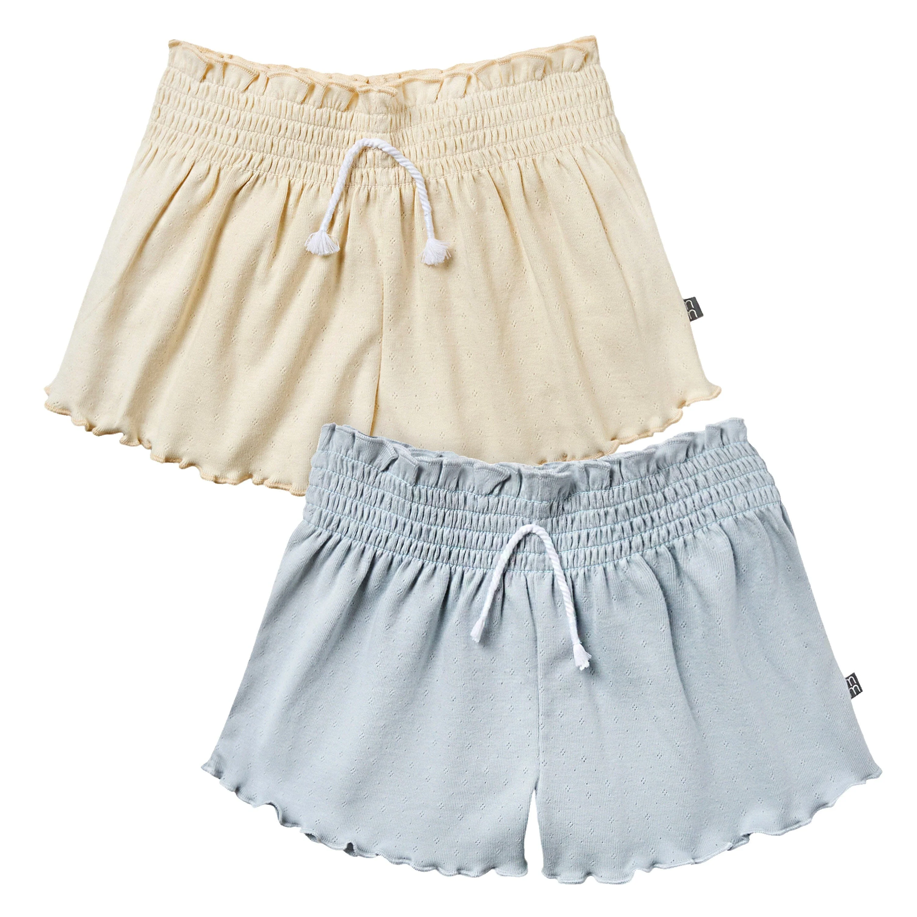 2-Pack Infant & Toddler Girls Light Beige and Blue Smocked Wide Leg Shorts
