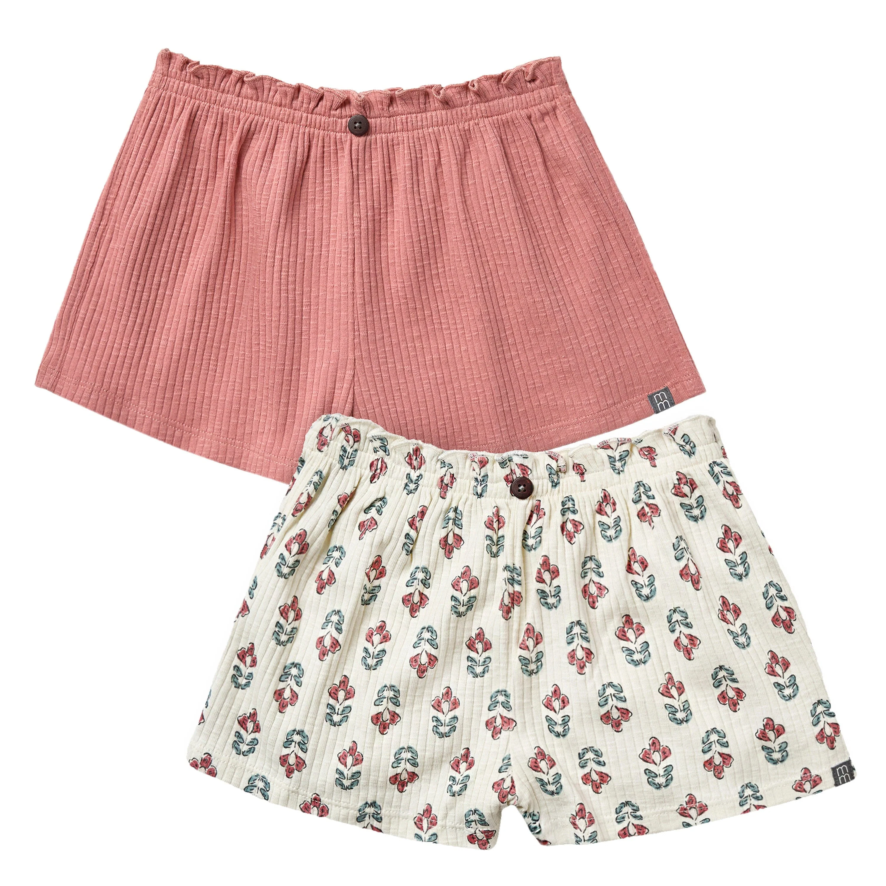 2-Pack Infant & Toddler Girls Medium Rose & Ivory Flower Wide Leg Shorts