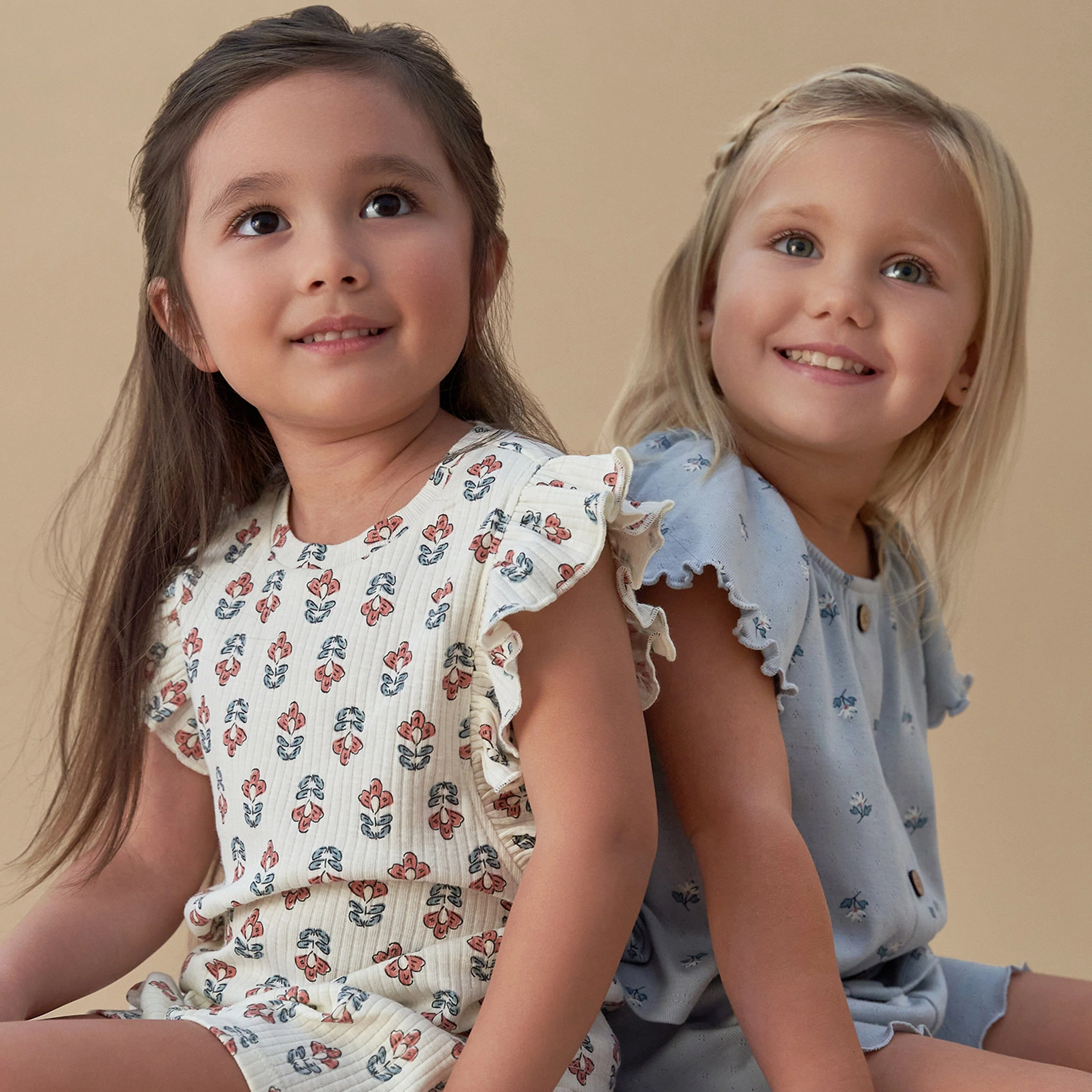 2-Piece Infant & Toddler Girls Ivory Flower Ruffled Sleeveless Top & Wide Leg Shorts Set - Image 4