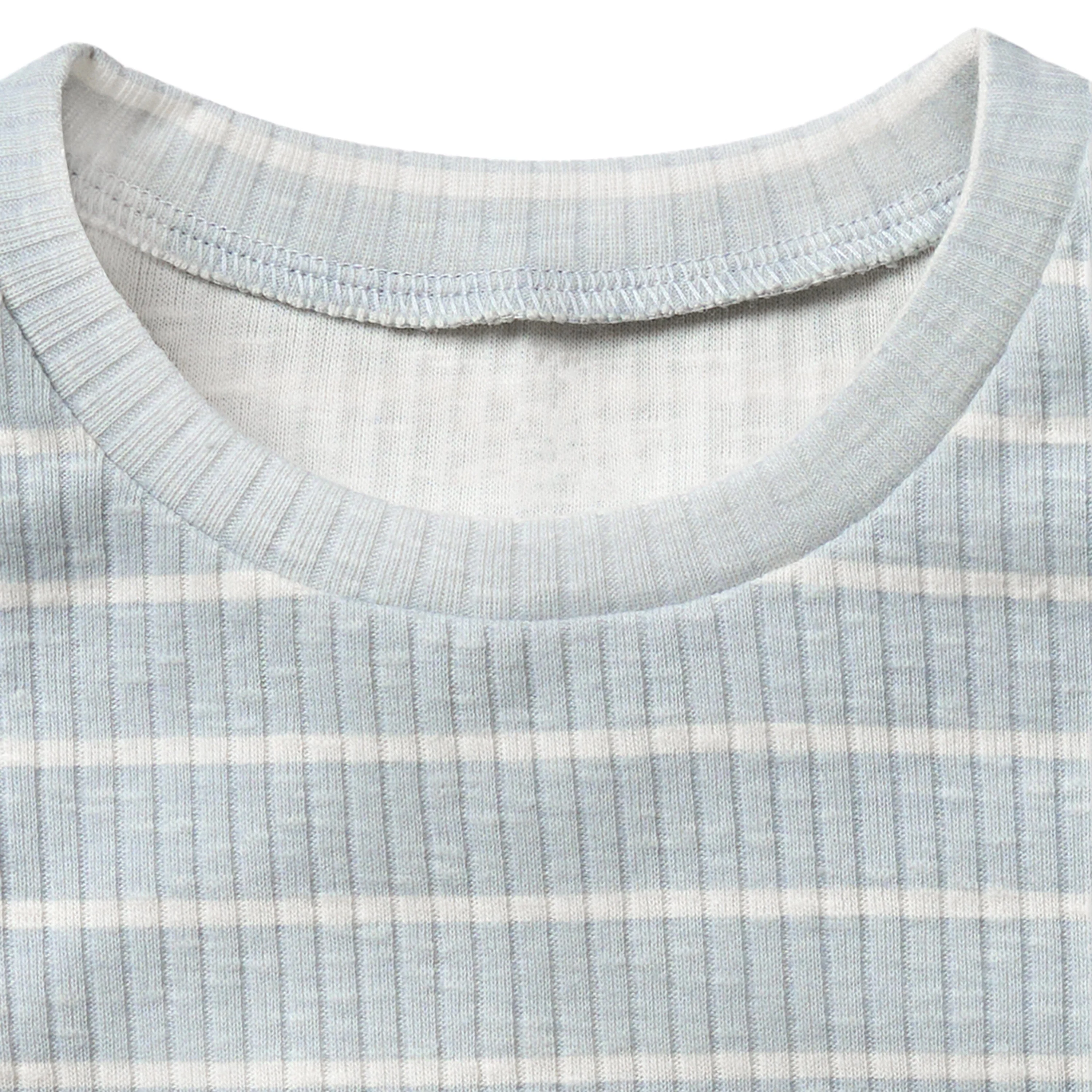 2-Piece Infant & Toddler Girls Light Blue Stripe Ruffled Sleeveless Top & Wide Leg Shorts Set - Image 3