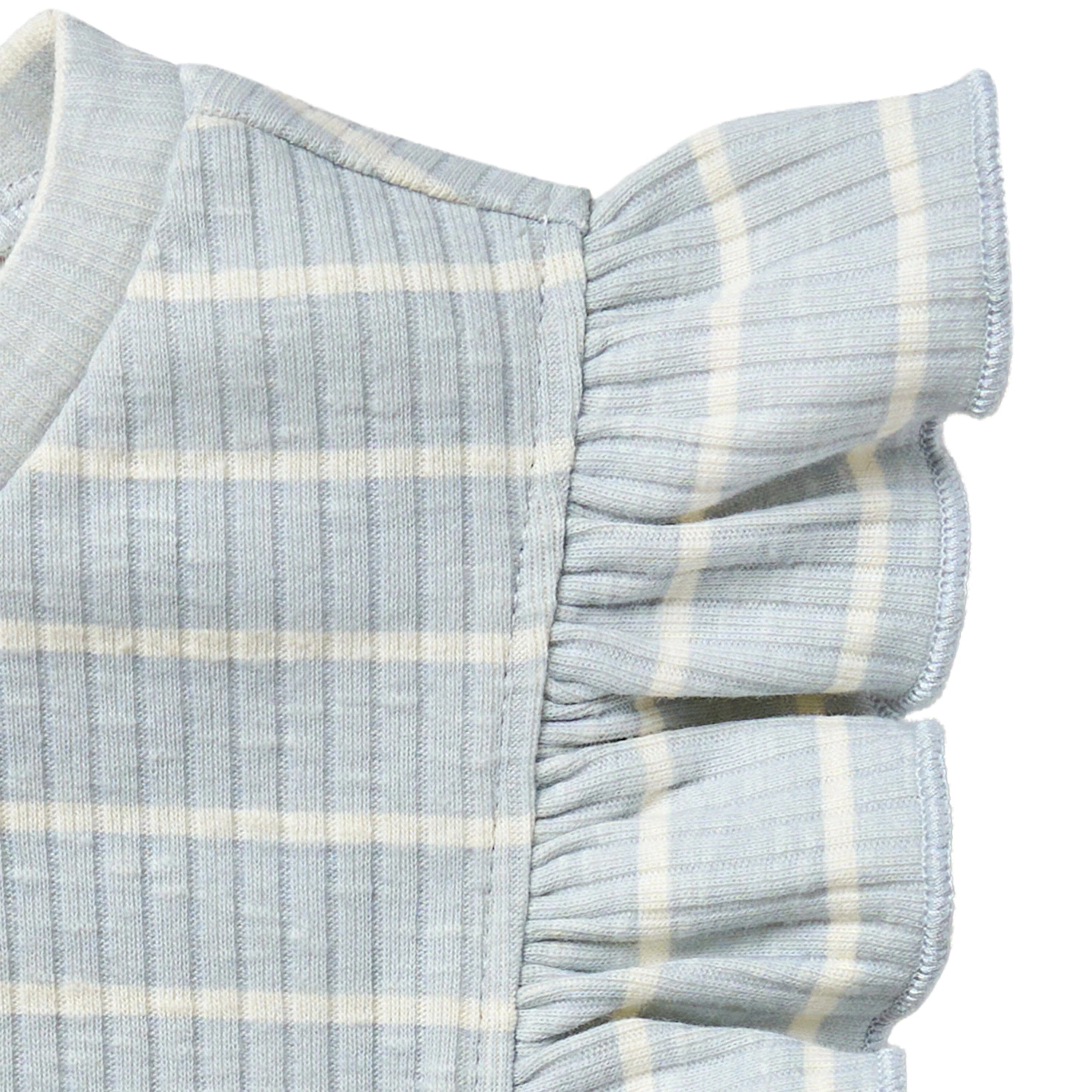2-Piece Infant & Toddler Girls Light Blue Stripe Ruffled Sleeveless Top & Wide Leg Shorts Set - Image 5