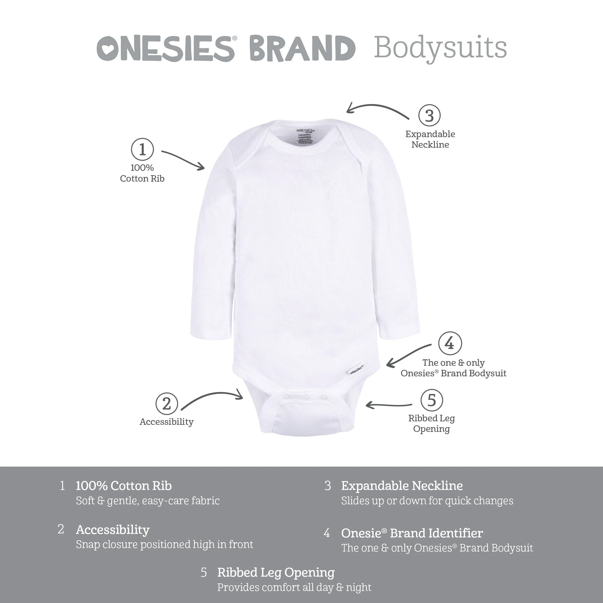 2-Pack Baby Neutral White Long Sleeve Onesies® Bodysuits - Image 5
