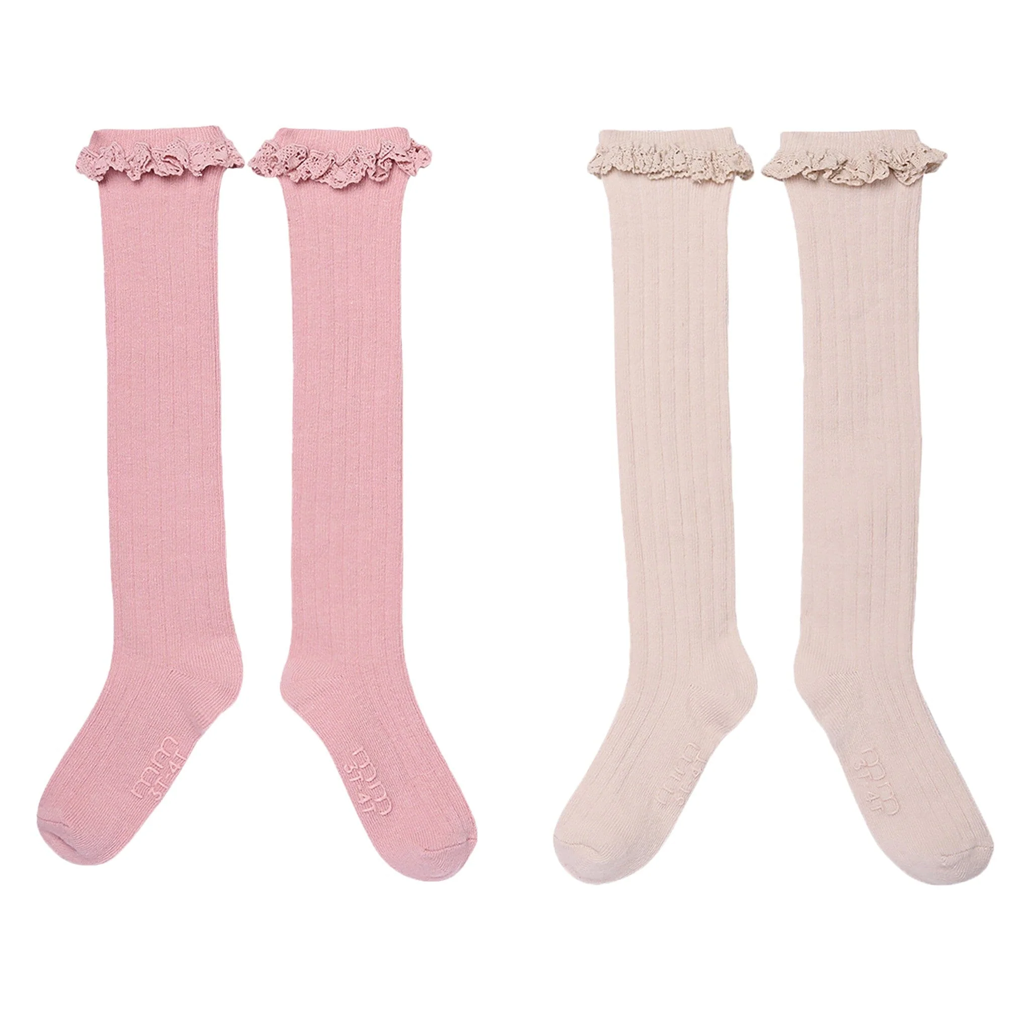 2-Pack Toddler Girls Pink Lace Knee Socks
