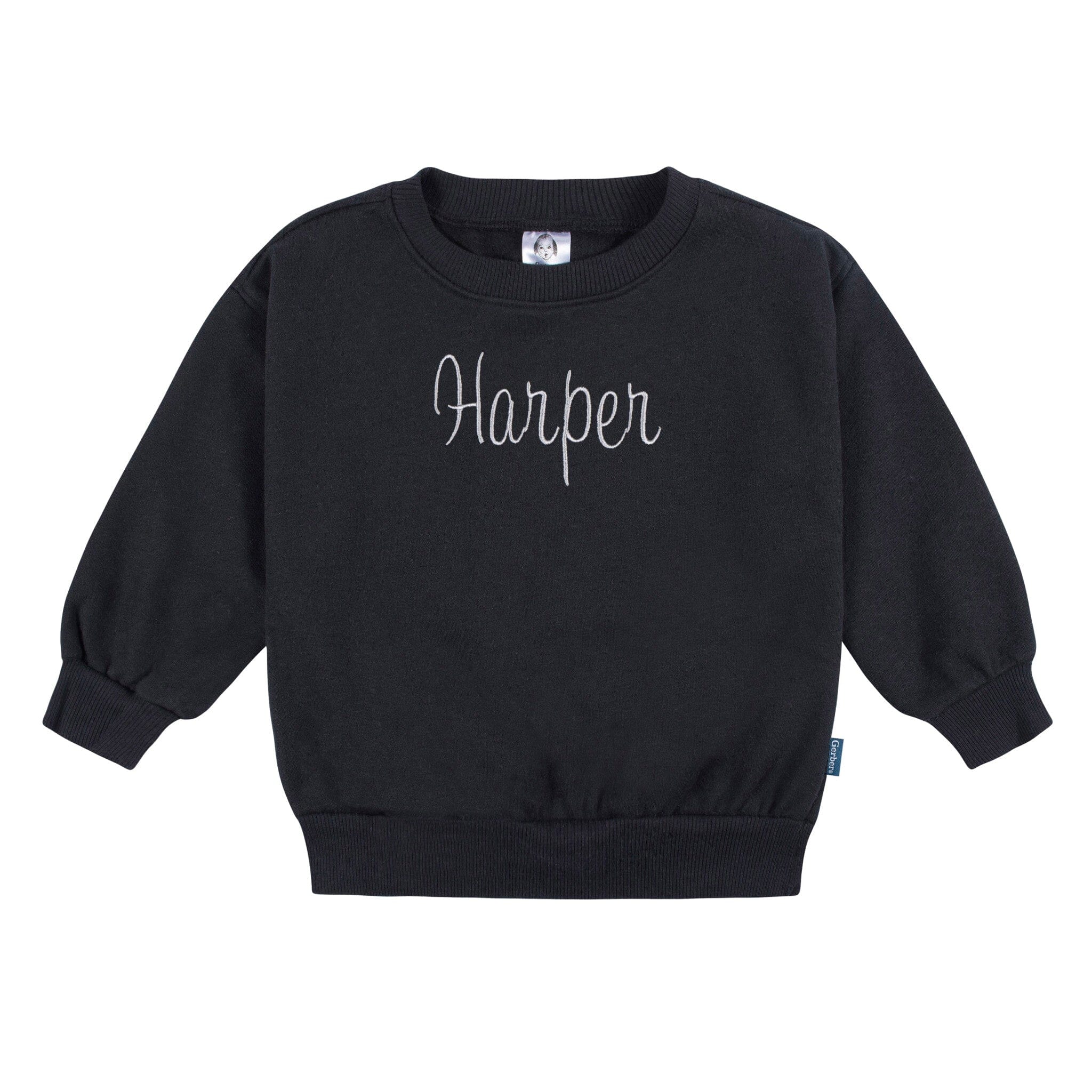 Embroidered 2-Piece Infant & Toddler Neutral Black Sweatshirt & Pant Set - Image 3