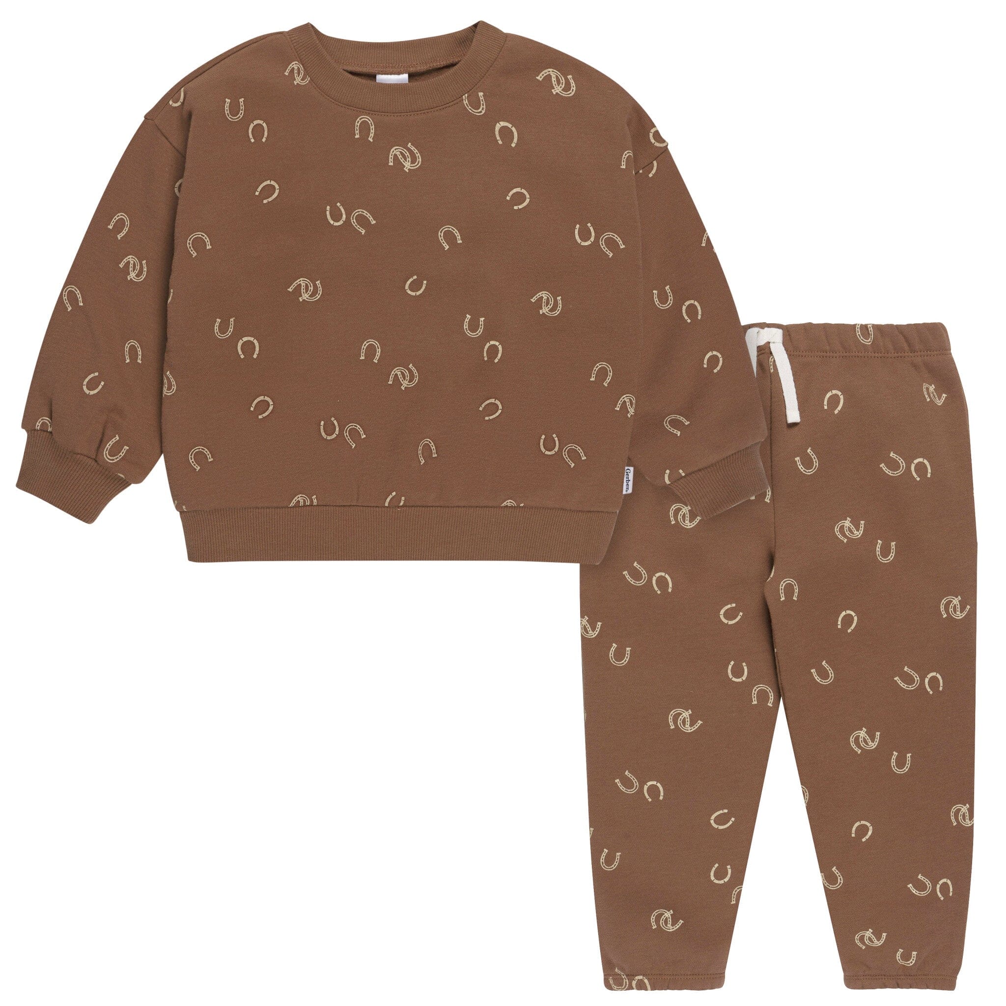 2-Piece Baby & Toddler Boys Brown Horseshoe Sweatshirt & Pant Set