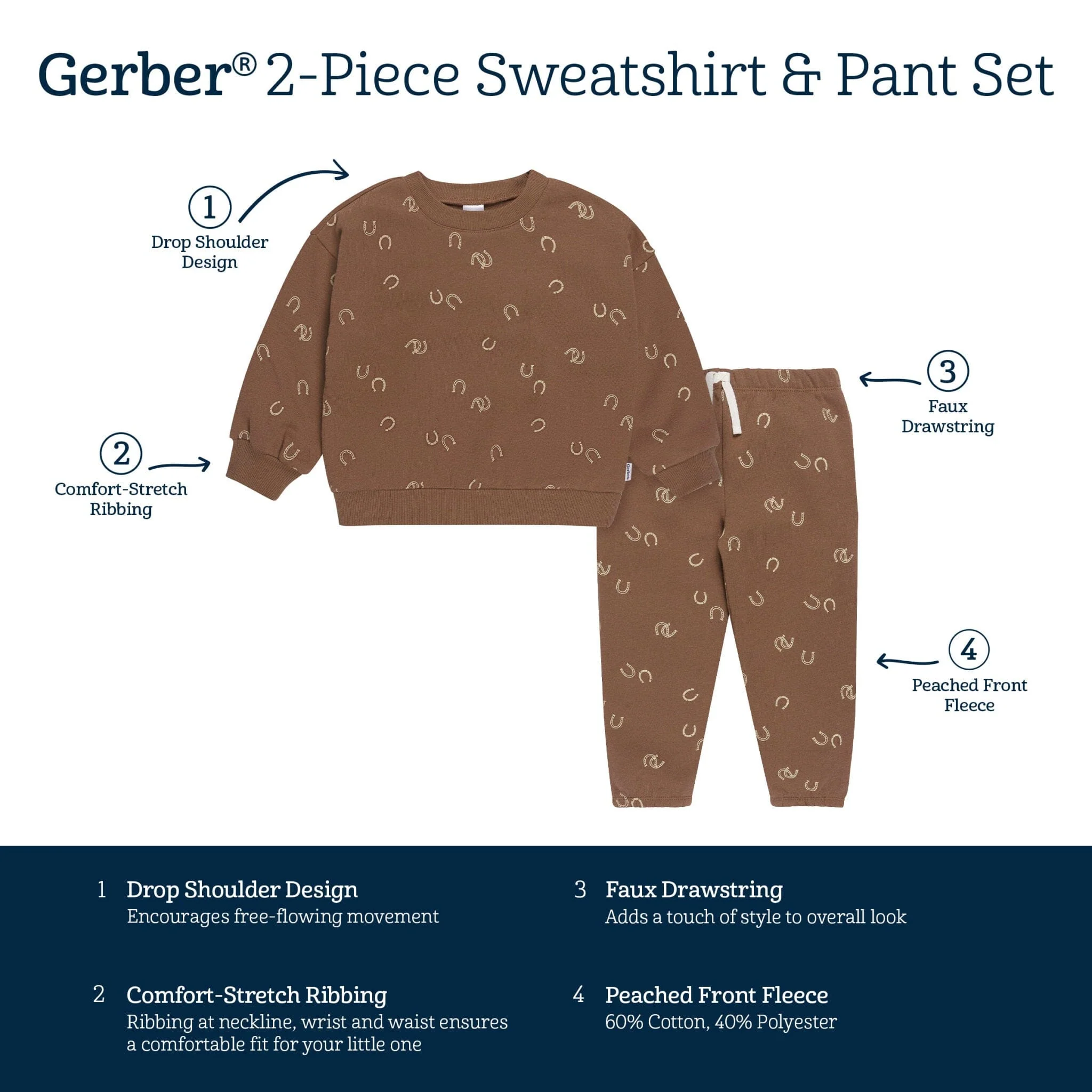 2-Piece Baby & Toddler Boys Brown Horseshoe Sweatshirt & Pant Set - Image 9