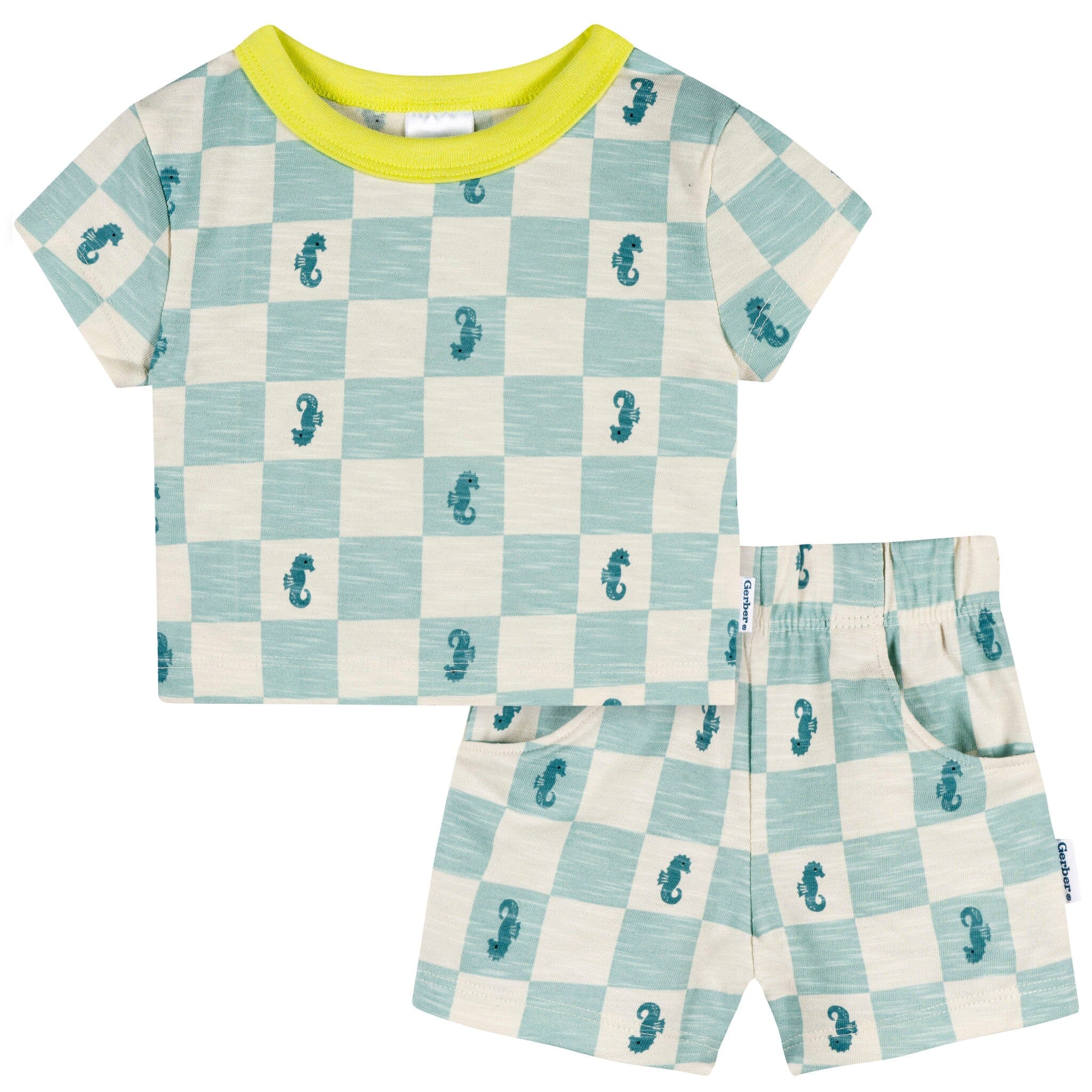 2-Piece Baby & Toddler Boys Teal Seahorse T-Shirt and Shorts Set