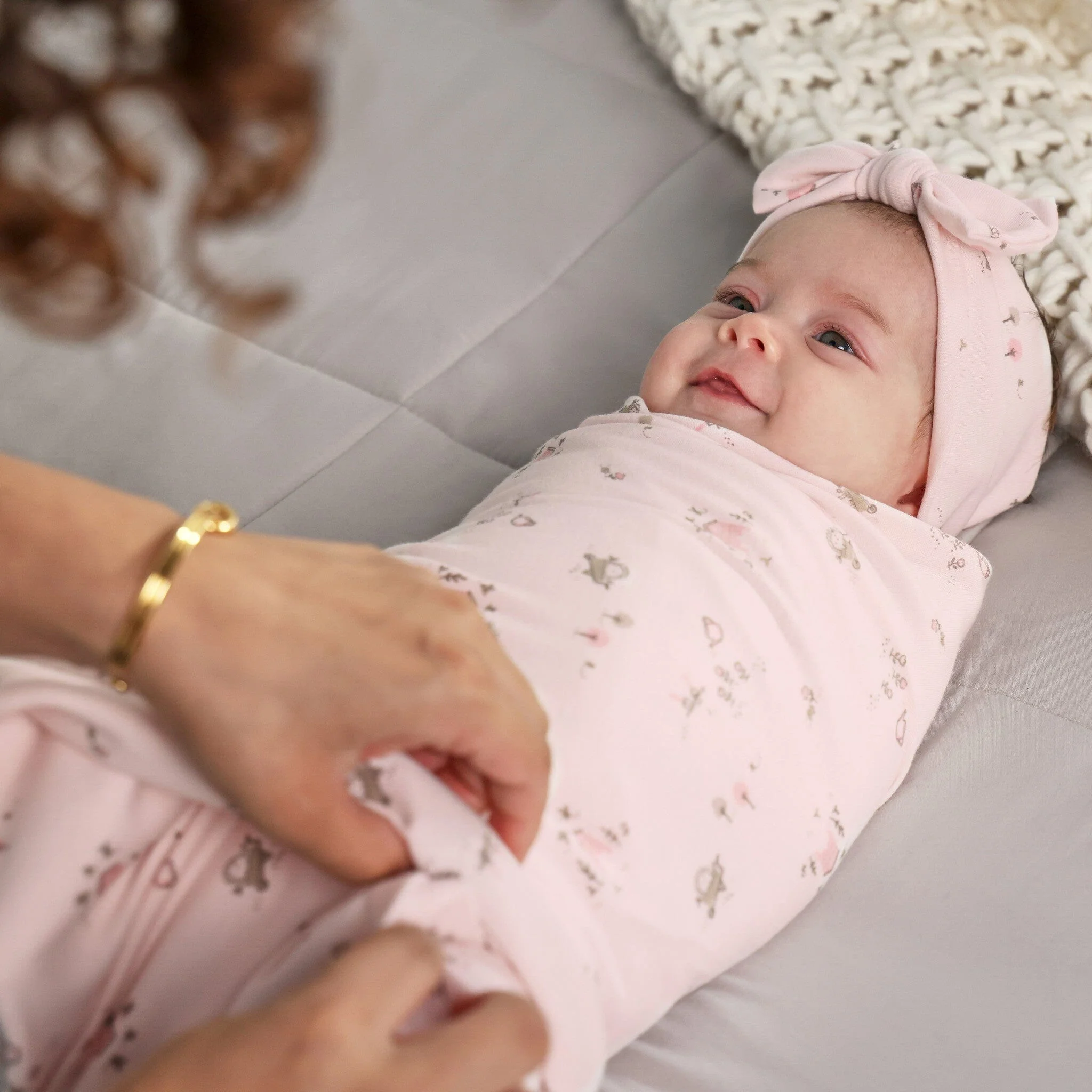 2-Piece Baby Girls Garden Swaddle and Headband Set - Image 3
