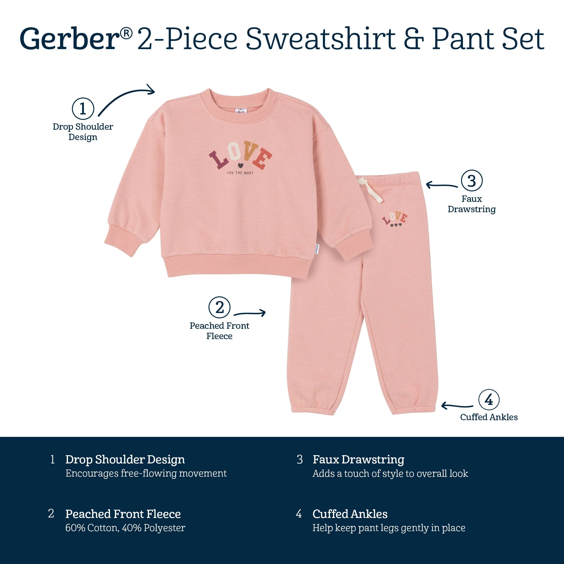 2-Piece Baby & Toddler Girls LOVE Sweatshirt & Pant Set - Image 8