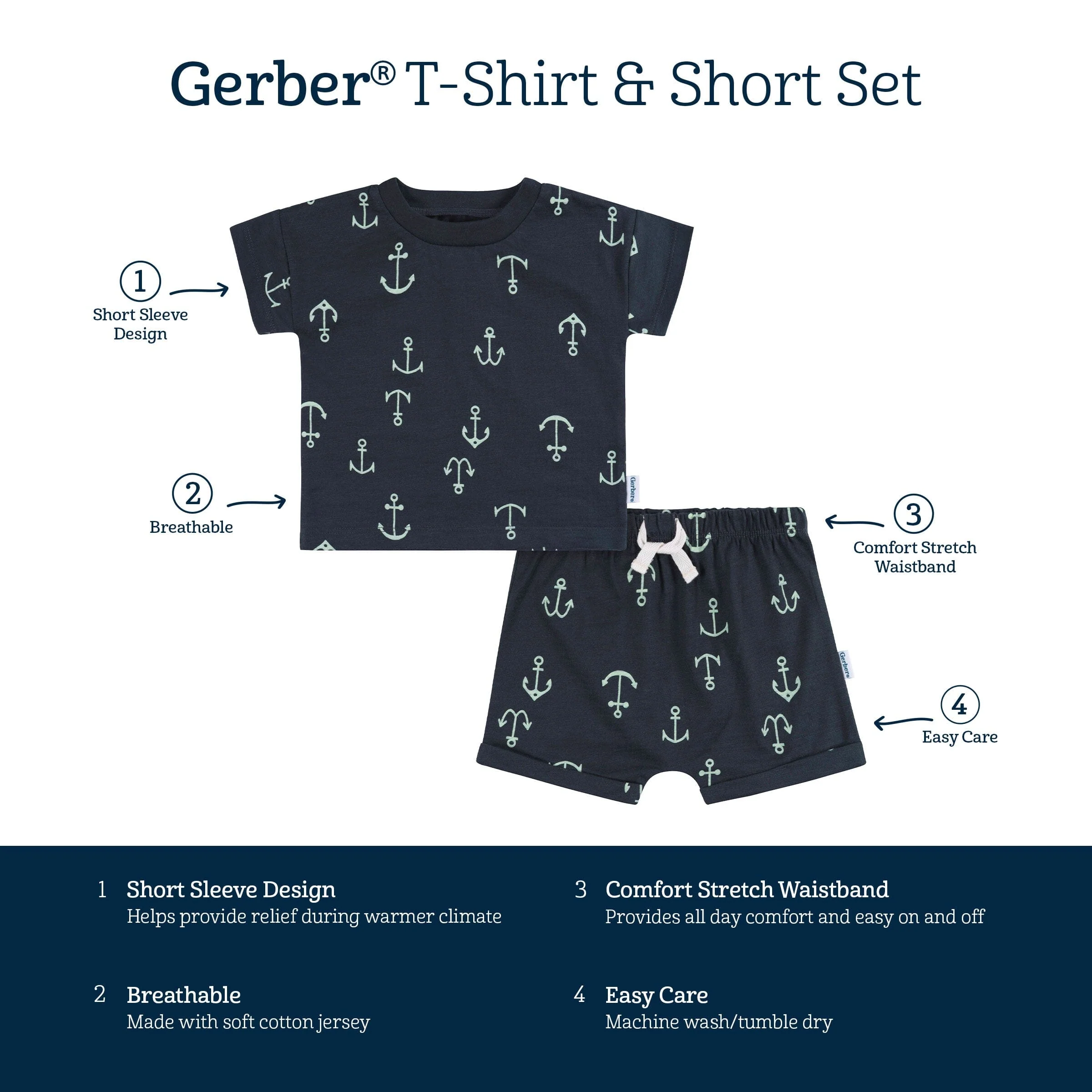 2-Piece Baby and Toddler Boys Anchor T-Shirt and Shorts Set - Image 6