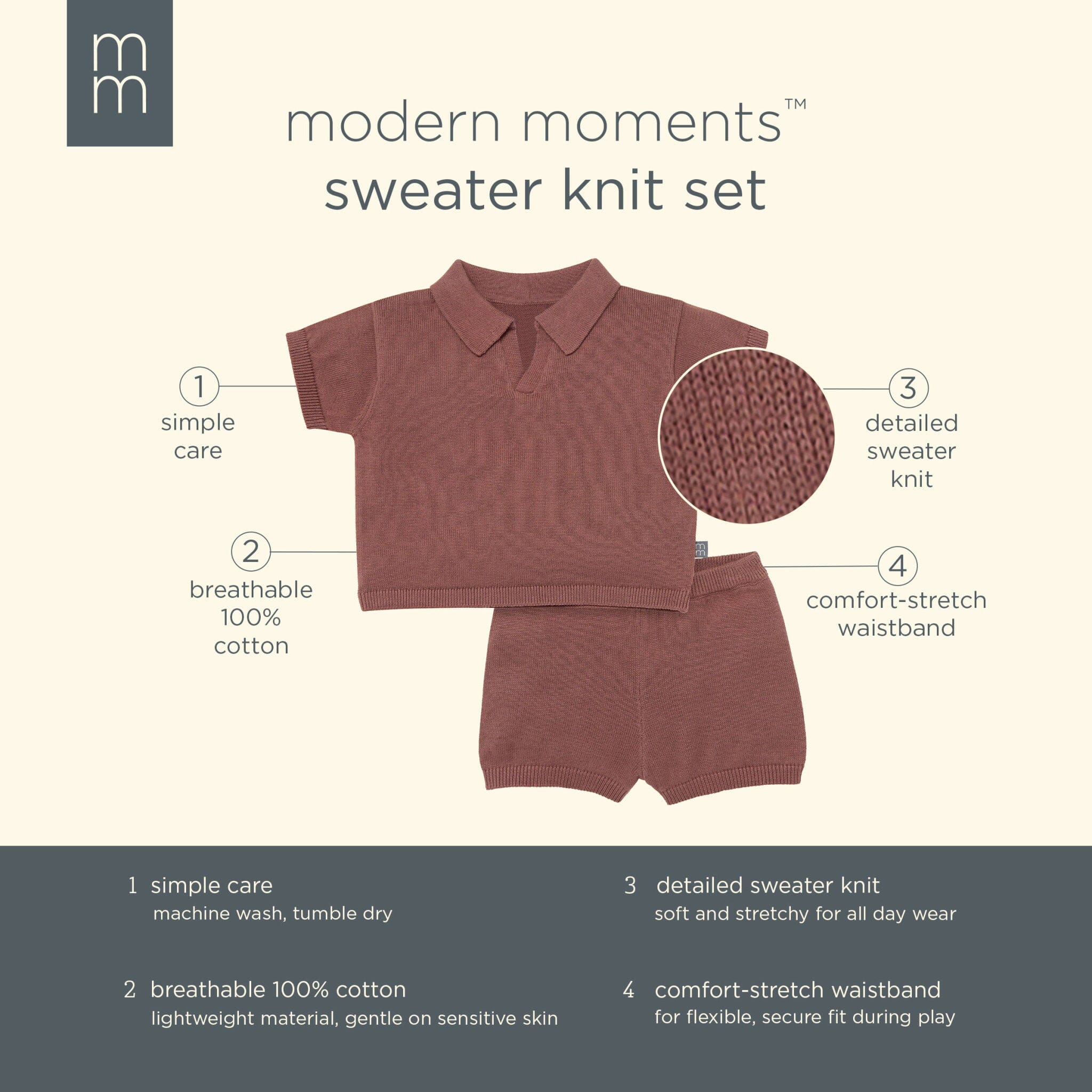 2-Piece Baby Boys Brown Johnny Collar Sweater Knit Set - Image 8