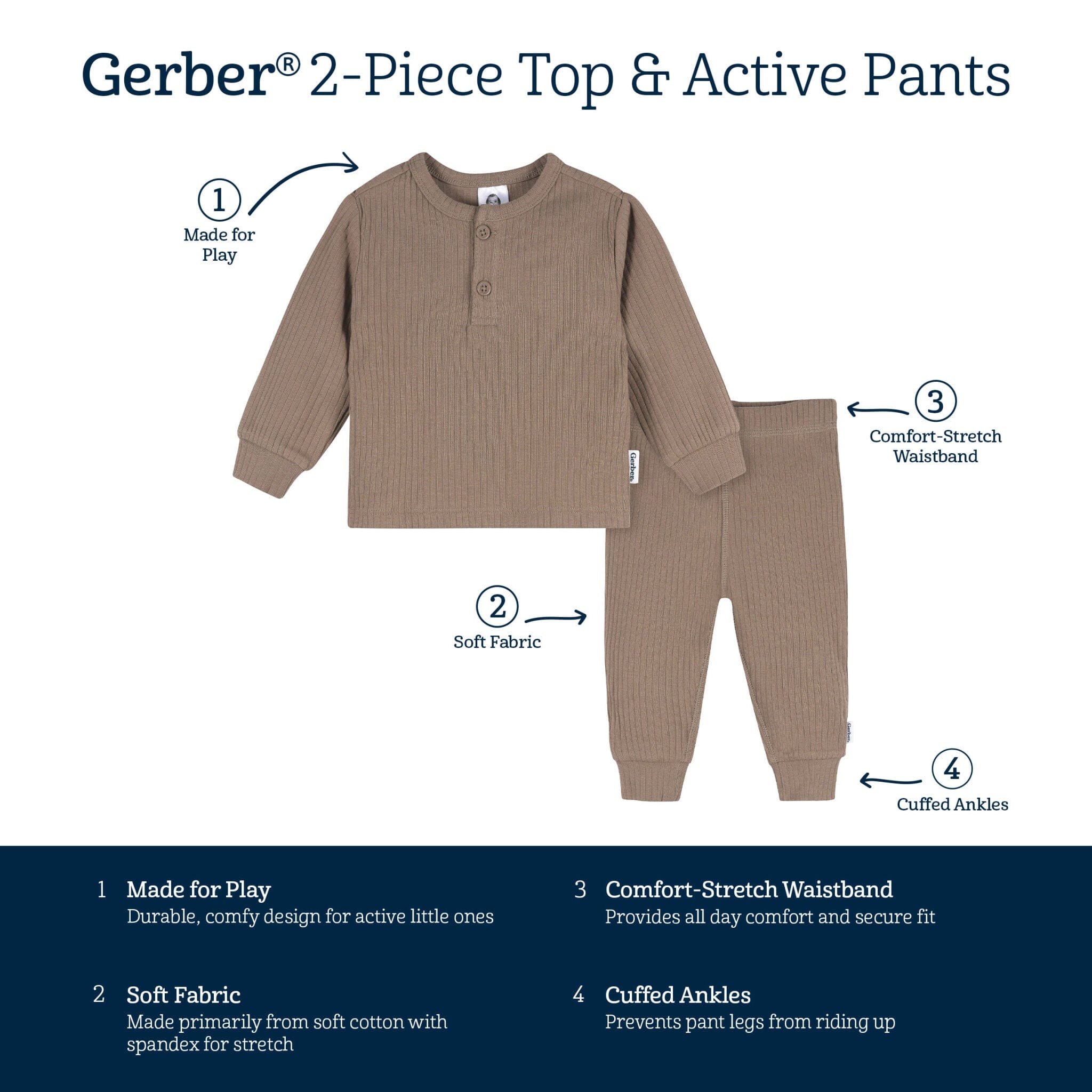 2-Piece Baby Boys Soft Brown and Active Pant Set - Image 6