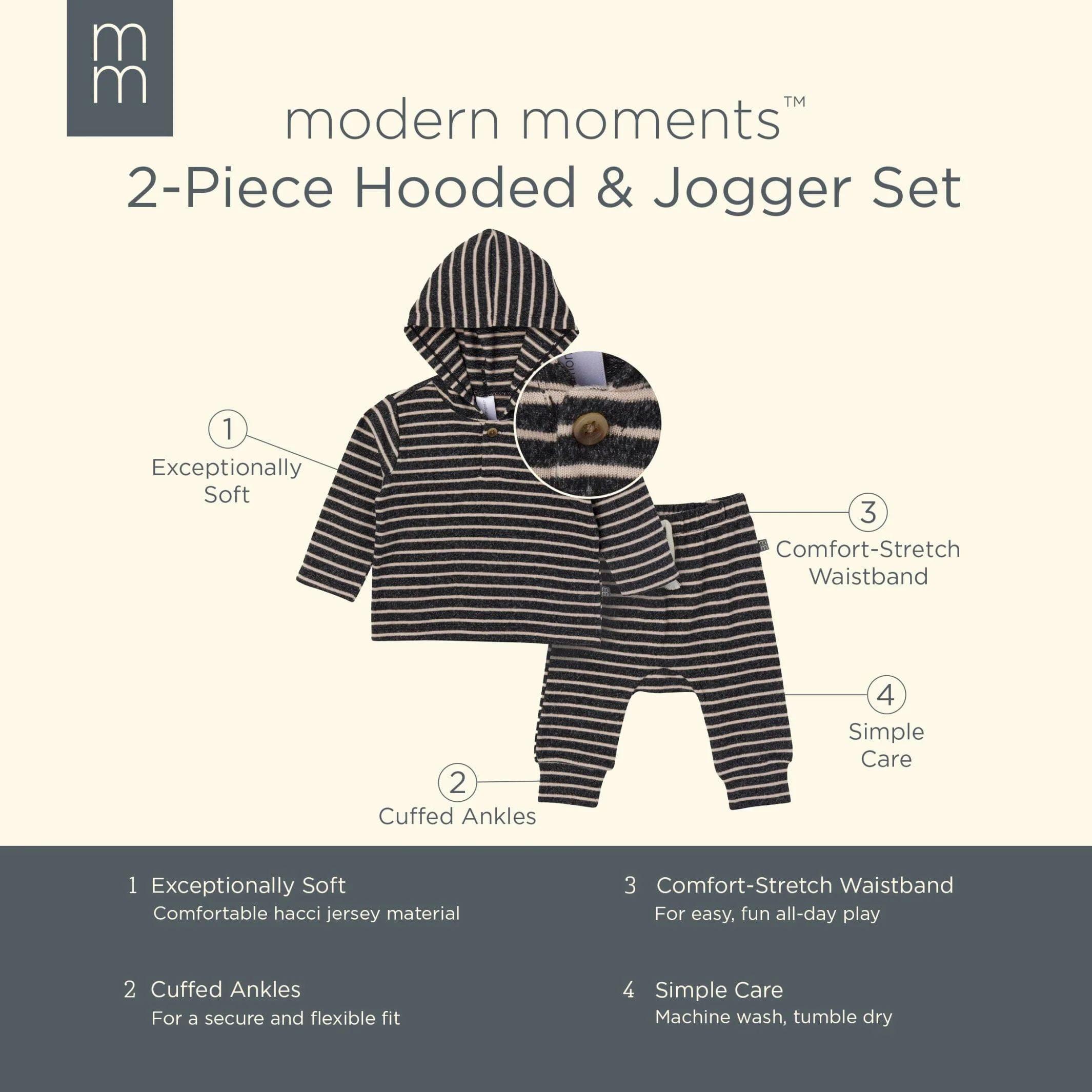 2-Piece Baby Boys Dark Grey Heather Stripe Hacci Hoodie and Jogger Pants Set - Image 7