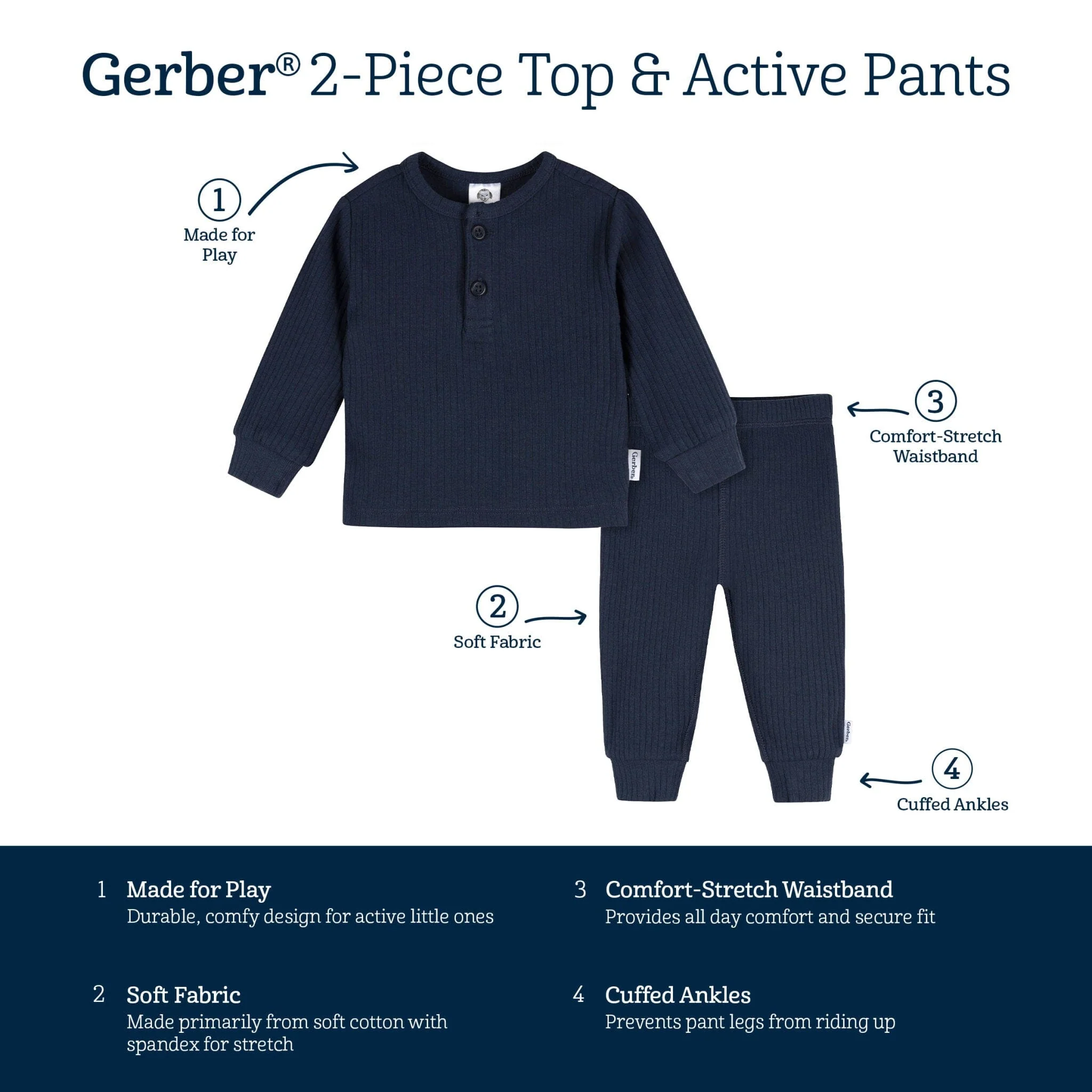 2-Piece Baby Boys Navy Top and Active Pant Set - Image 6