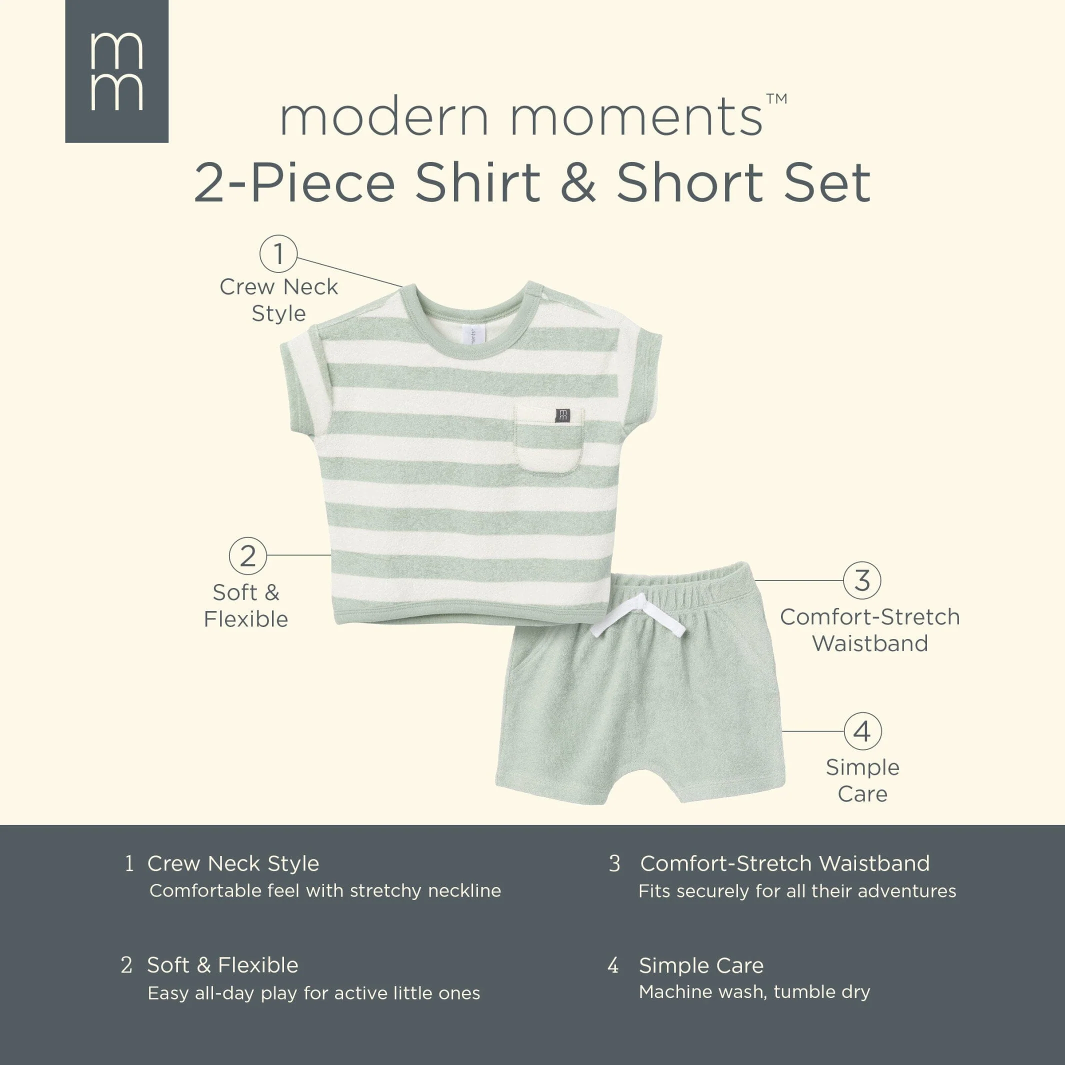 2-Piece Baby Boys Green Stripe Shirt and Shorts Set - Image 7