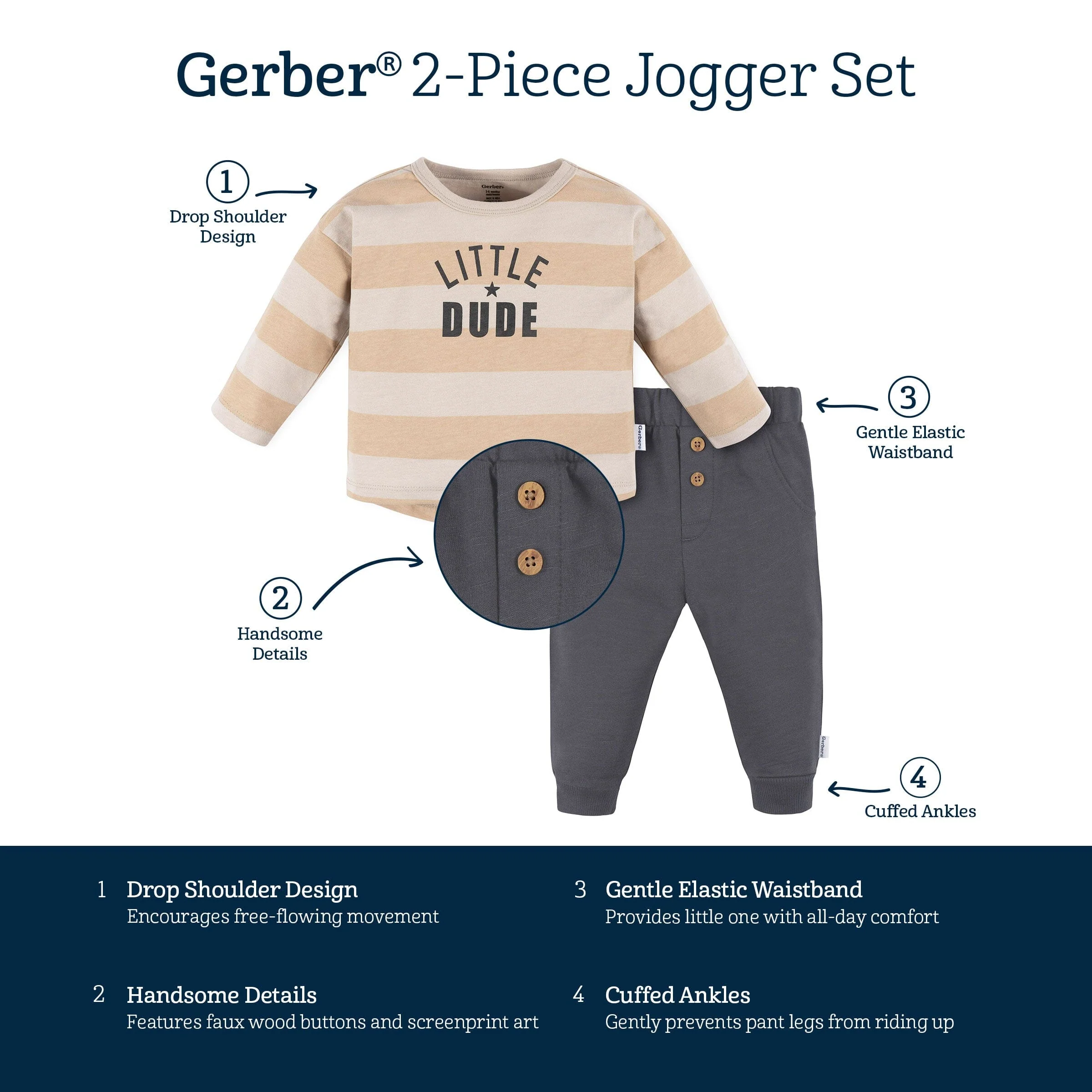 2-Piece Baby Boys Little Dude Top & Joggers Set - Image 5