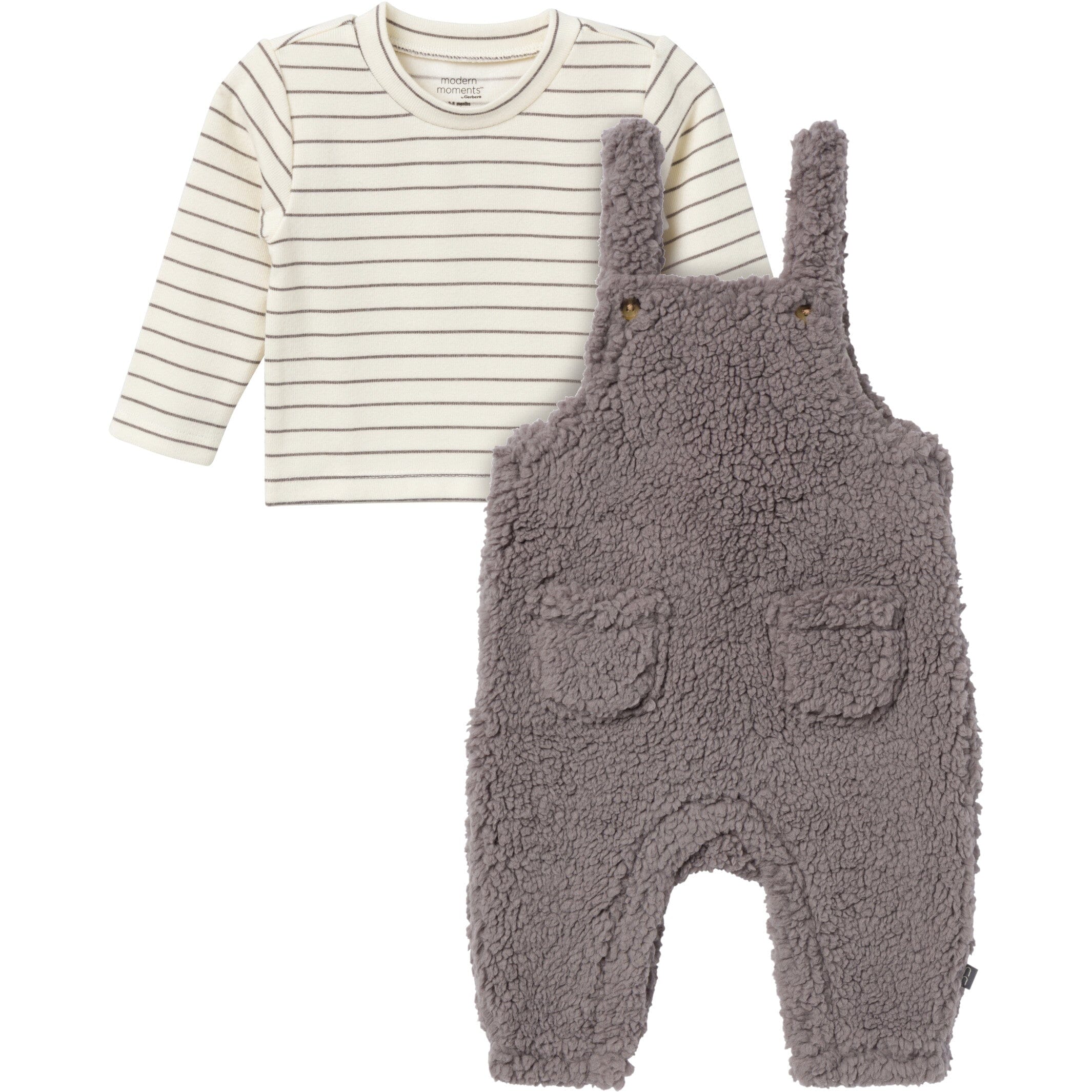 2-Piece Baby Neutral Medium Gray Microplush Overalls - Image 3