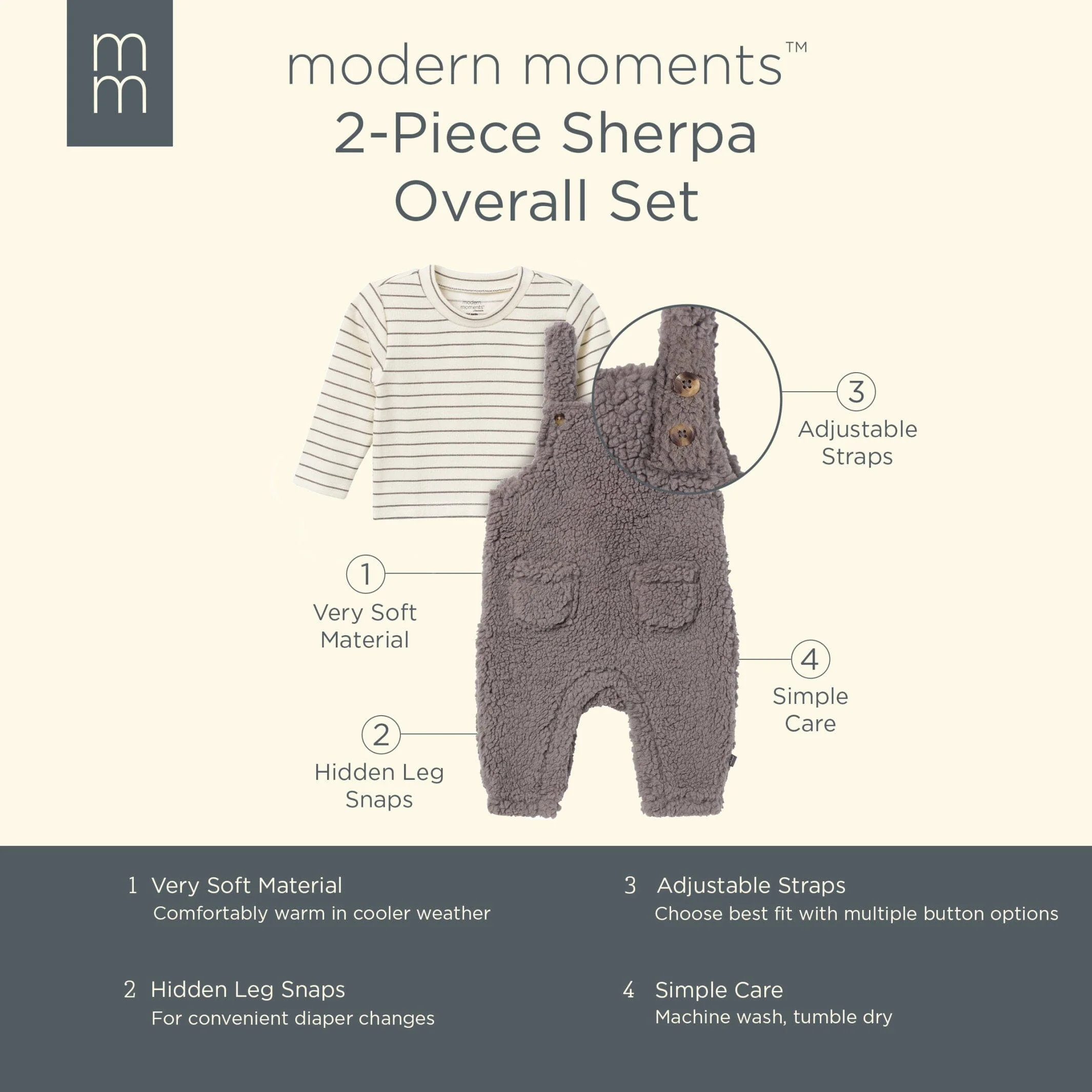 2-Piece Baby Neutral Medium Gray Microplush Overalls - Image 7