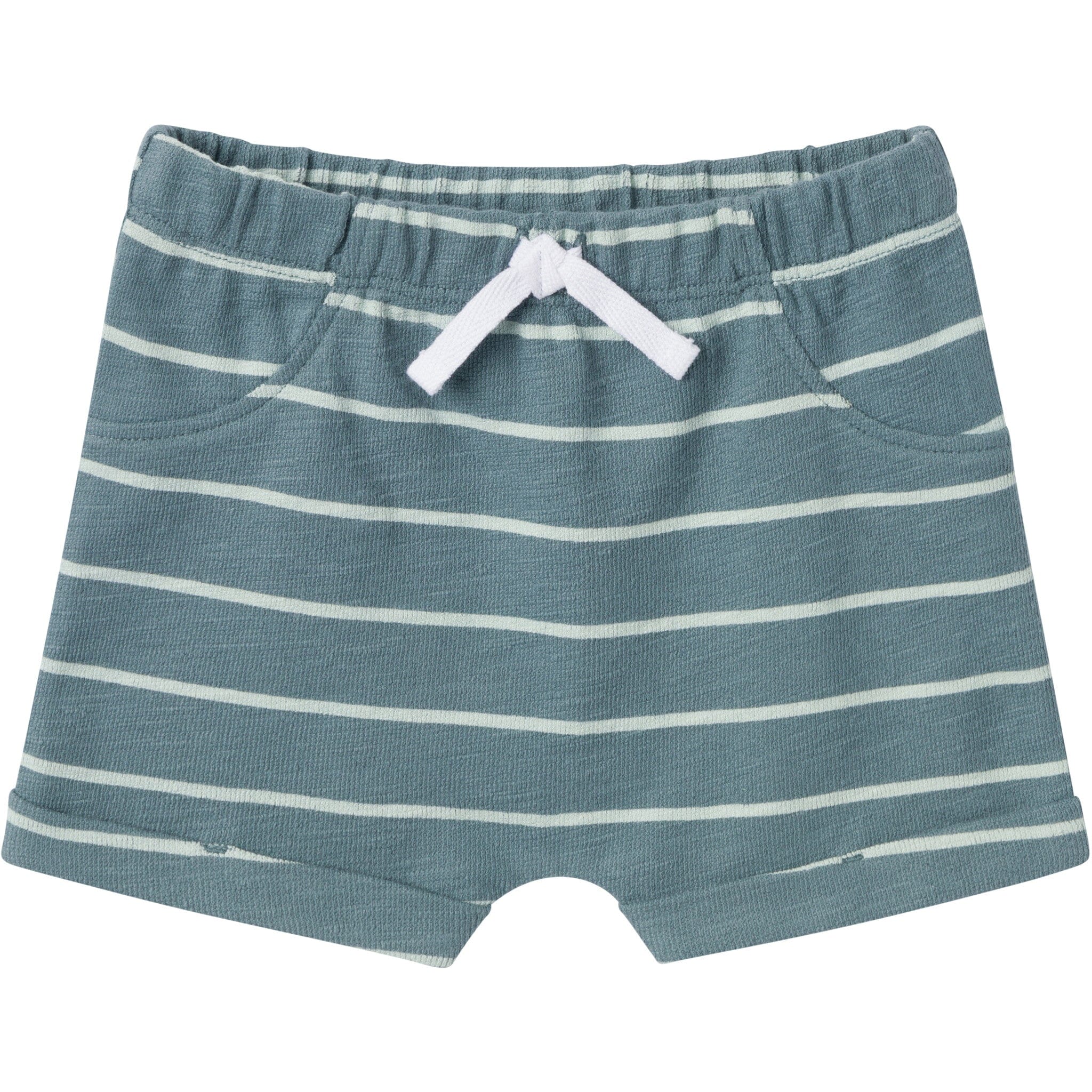 2-Piece Baby Boys Teal Stripe Henley Shirt and Shorts Set - Image 5