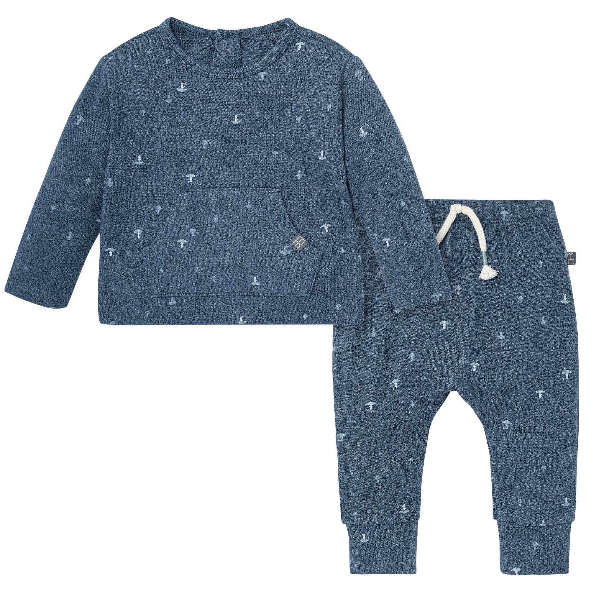2-Piece Baby Boys Navy Mushroom Hacci Top and Pants Set