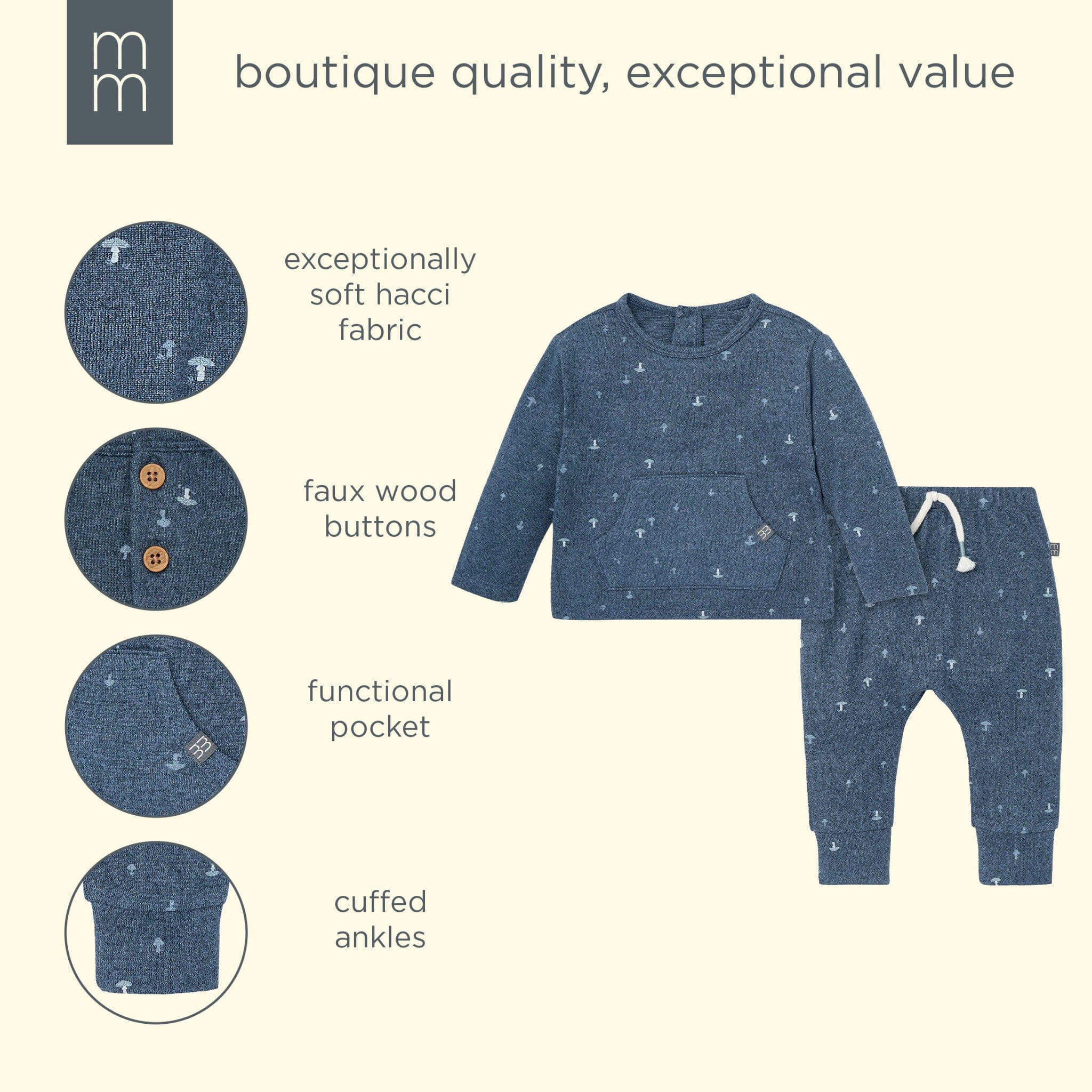 2-Piece Baby Boys Navy Mushroom Hacci Top and Pants Set - Image 10