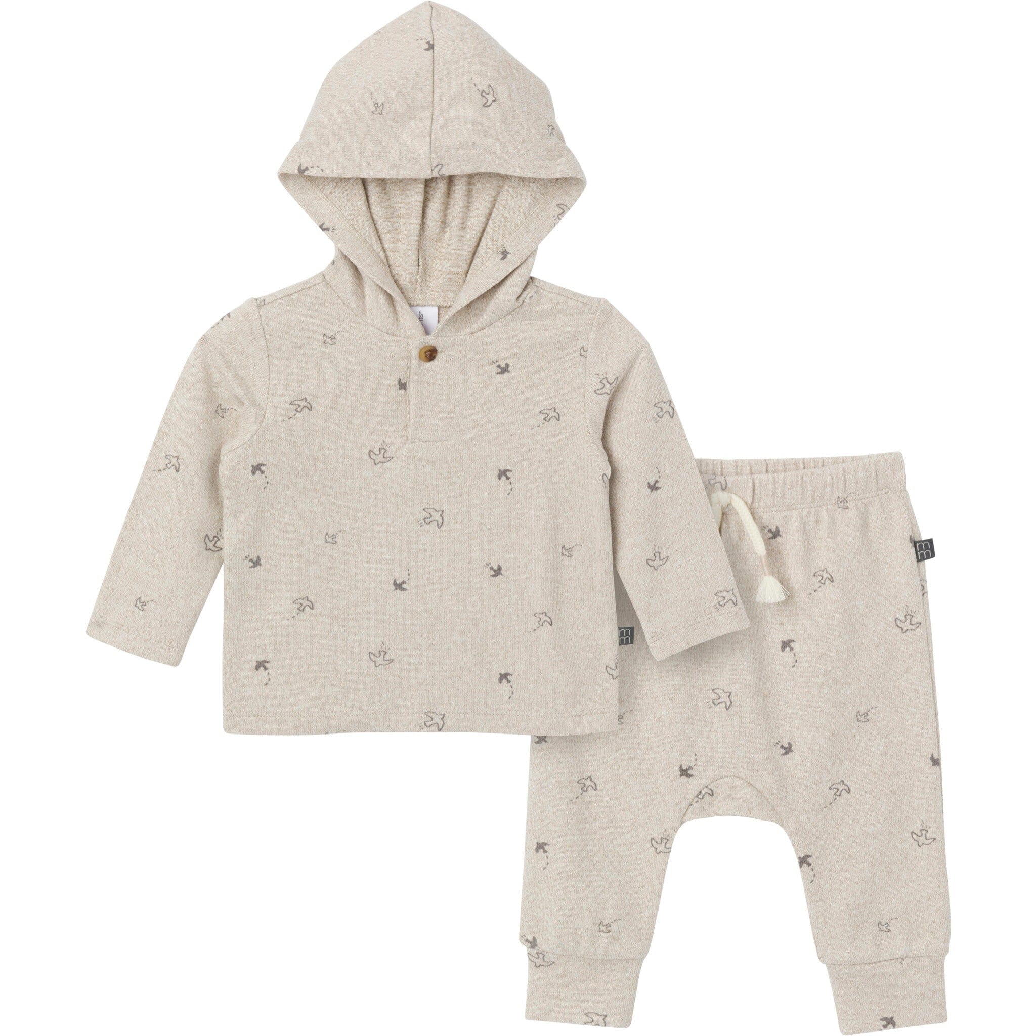 2-Piece Baby Boys Oatmeal Heather Hooded Brushed Hacci Set