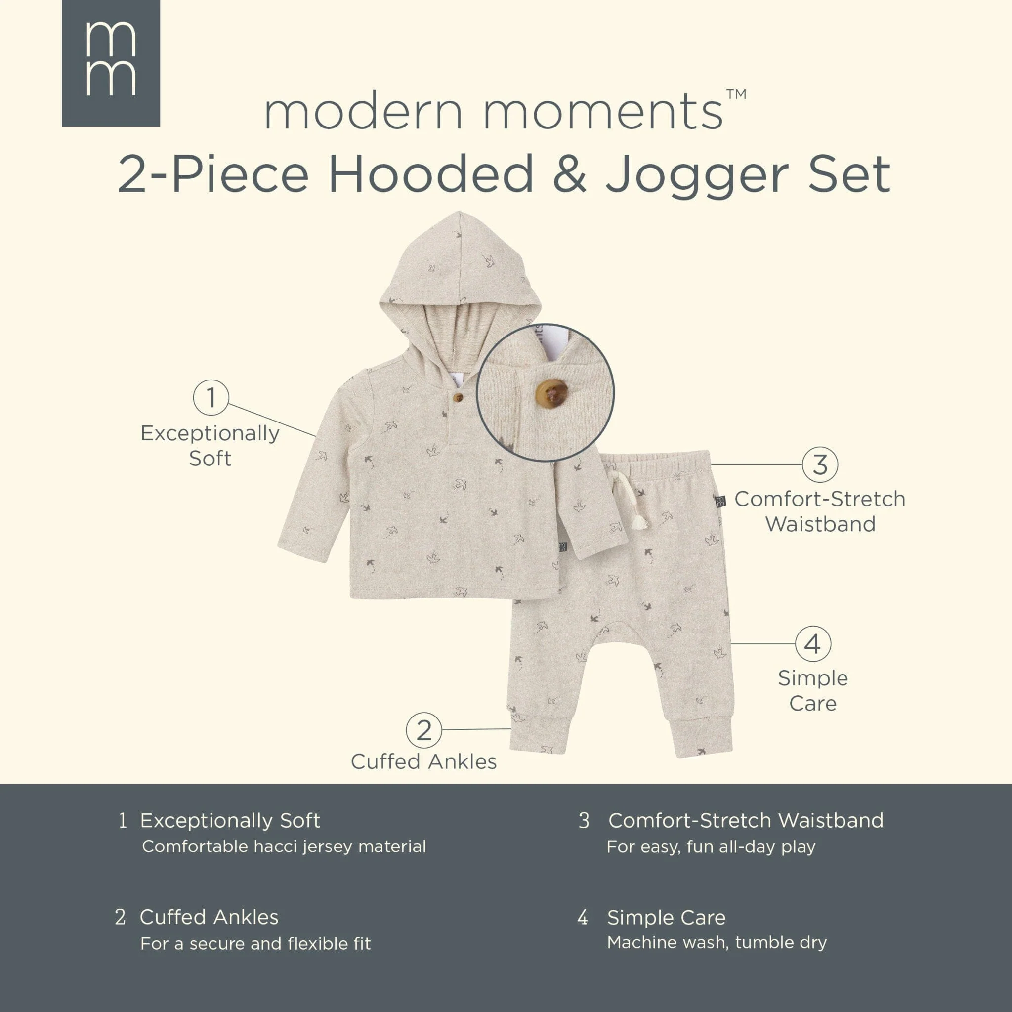 2-Piece Baby Boys Oatmeal Heather Hooded Brushed Hacci Set - Image 7