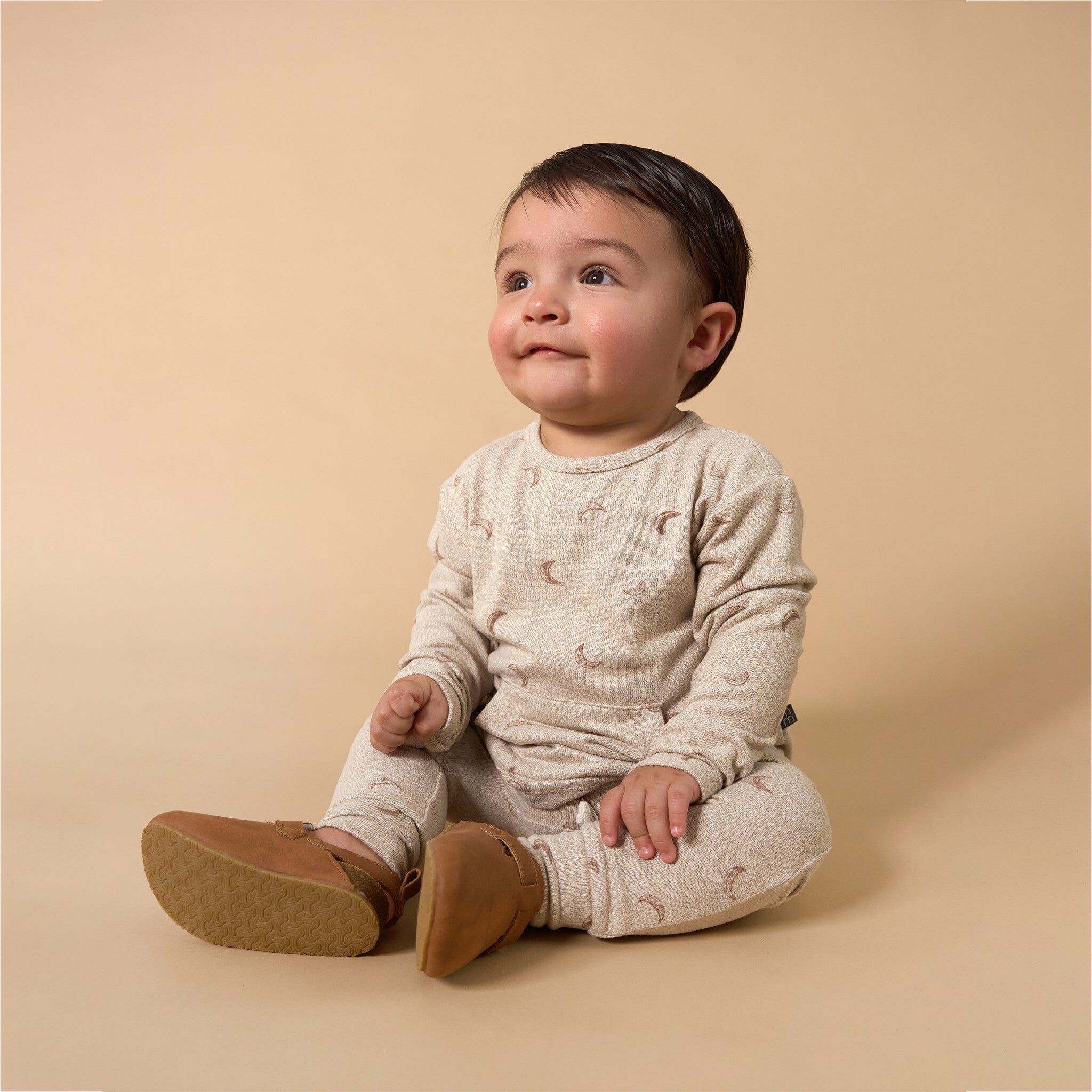 2-Piece Baby Boys Oatmeal Moon Hacci Top and Pants Set - Image 2