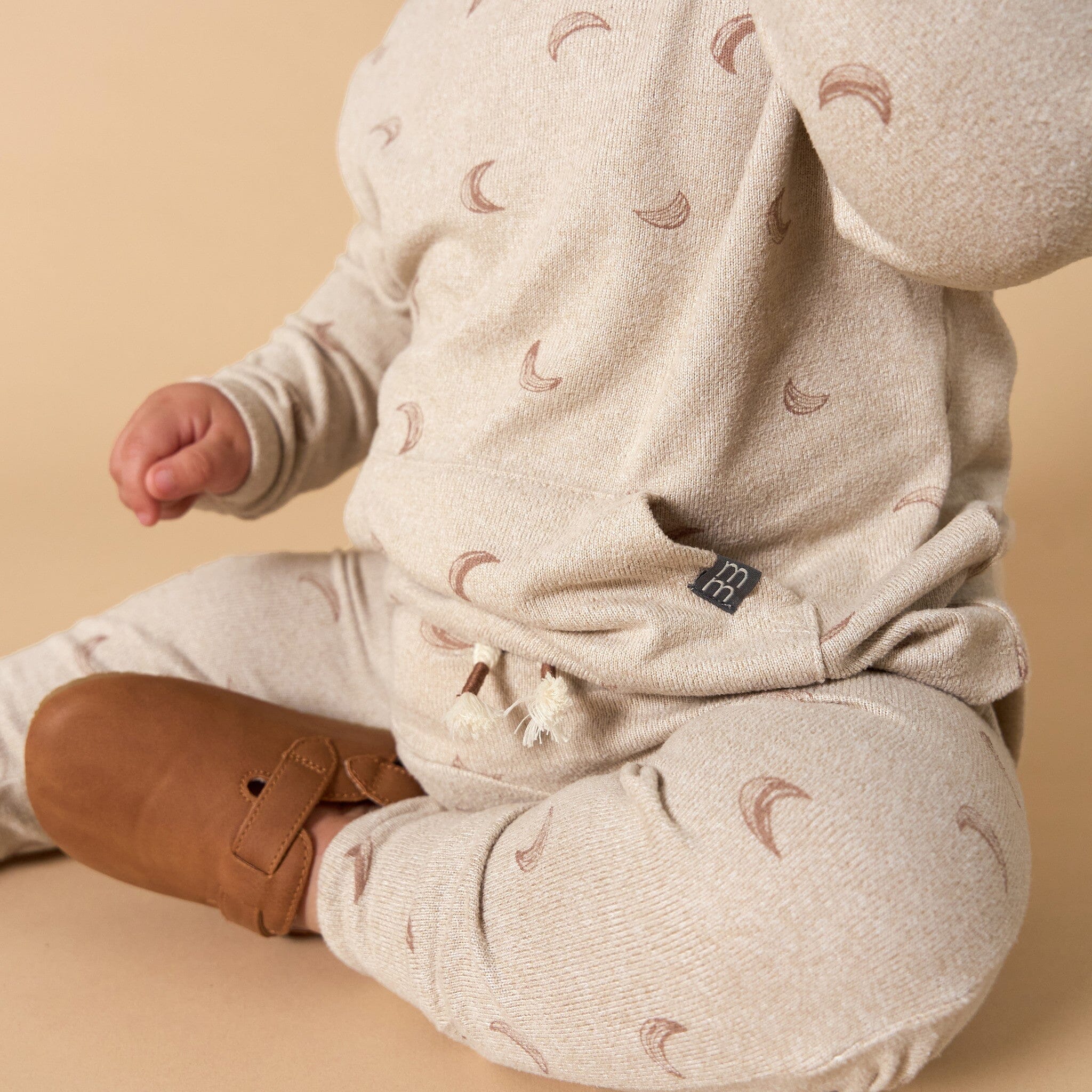 2-Piece Baby Boys Oatmeal Moon Hacci Top and Pants Set - Image 3